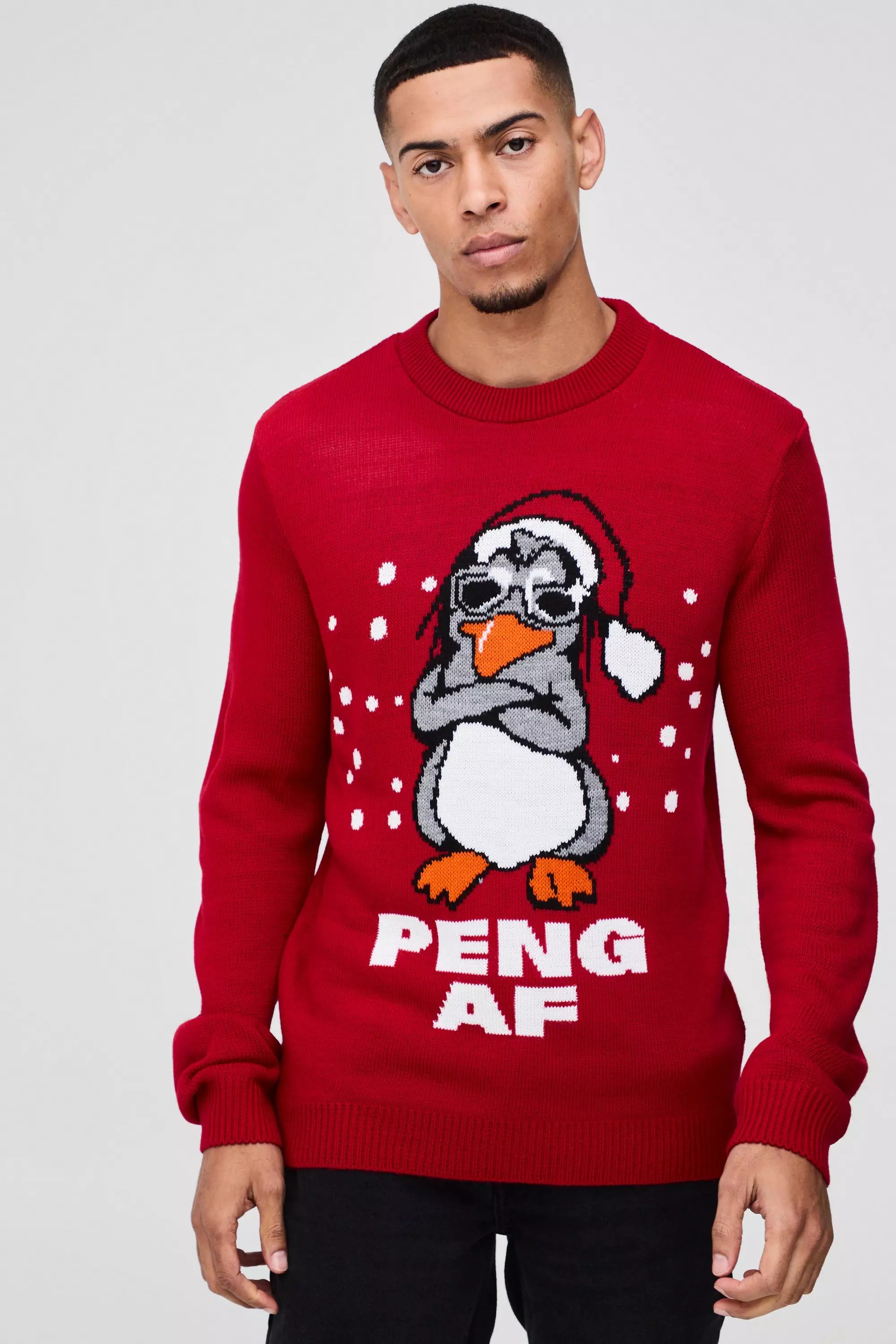 Red Regular Fit Peng Knitted Christmas Jumper