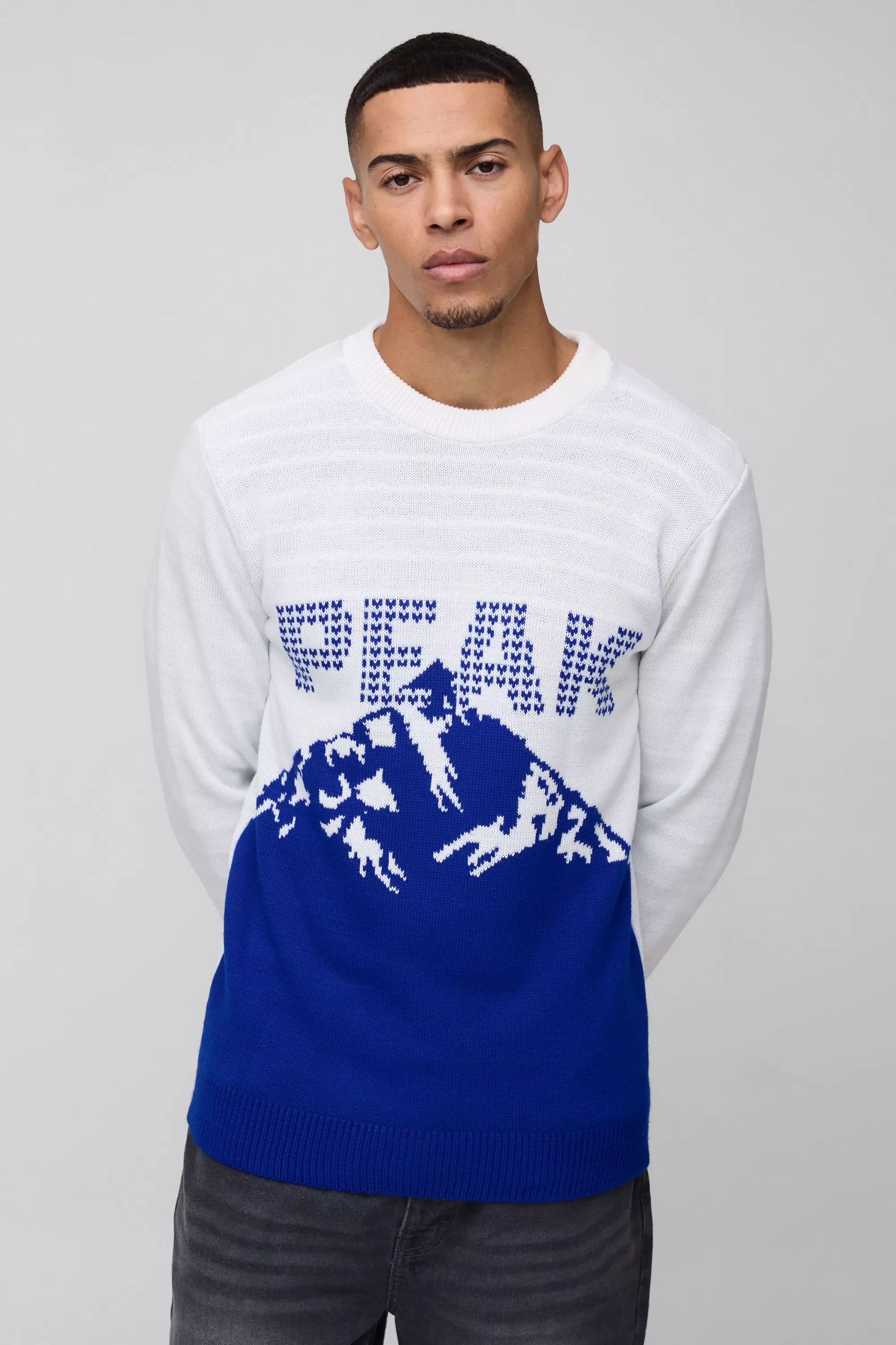 Regular Fit Peak Knitted Sweater White