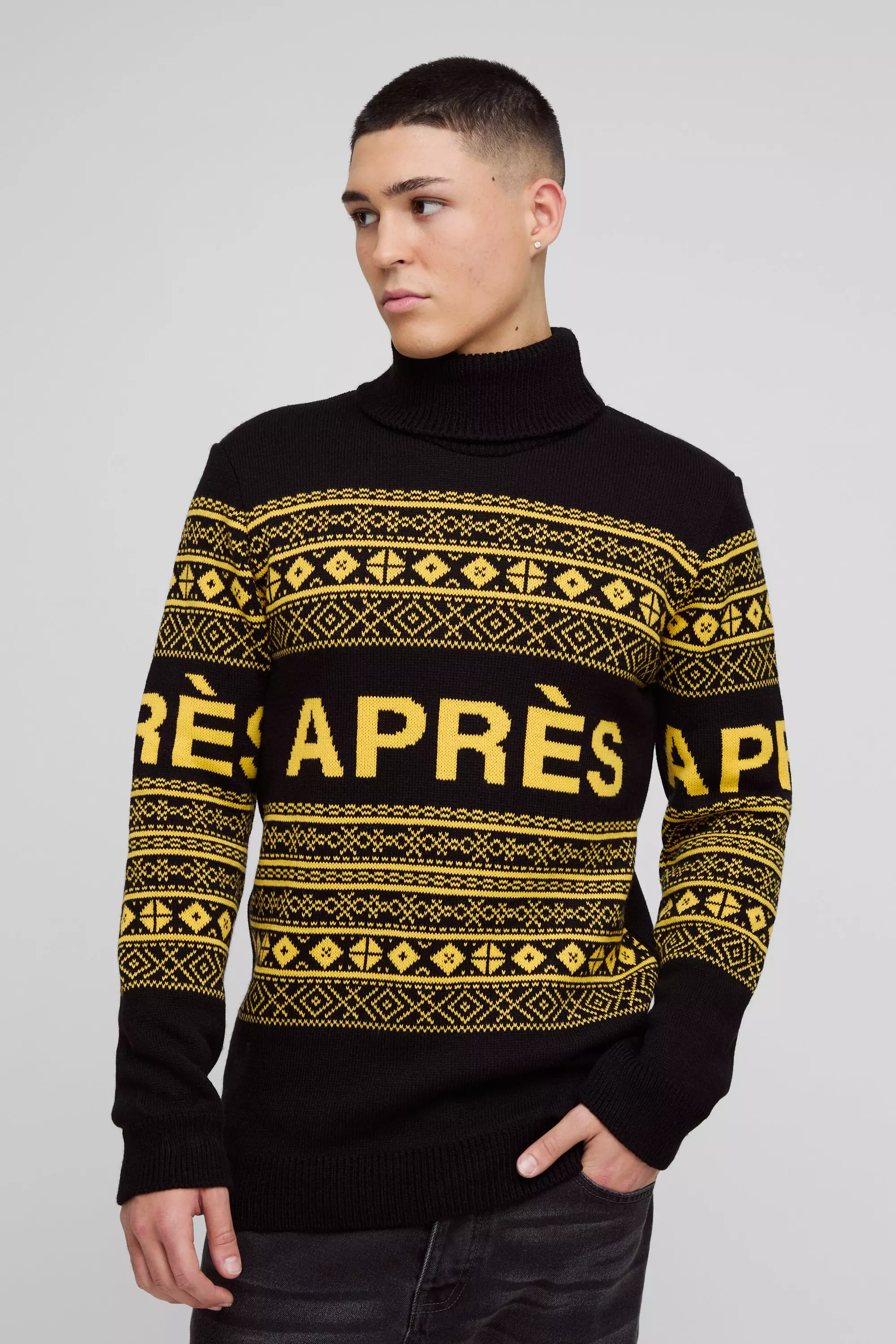 Funnel Neck Après Ski Knitted Jumper Black