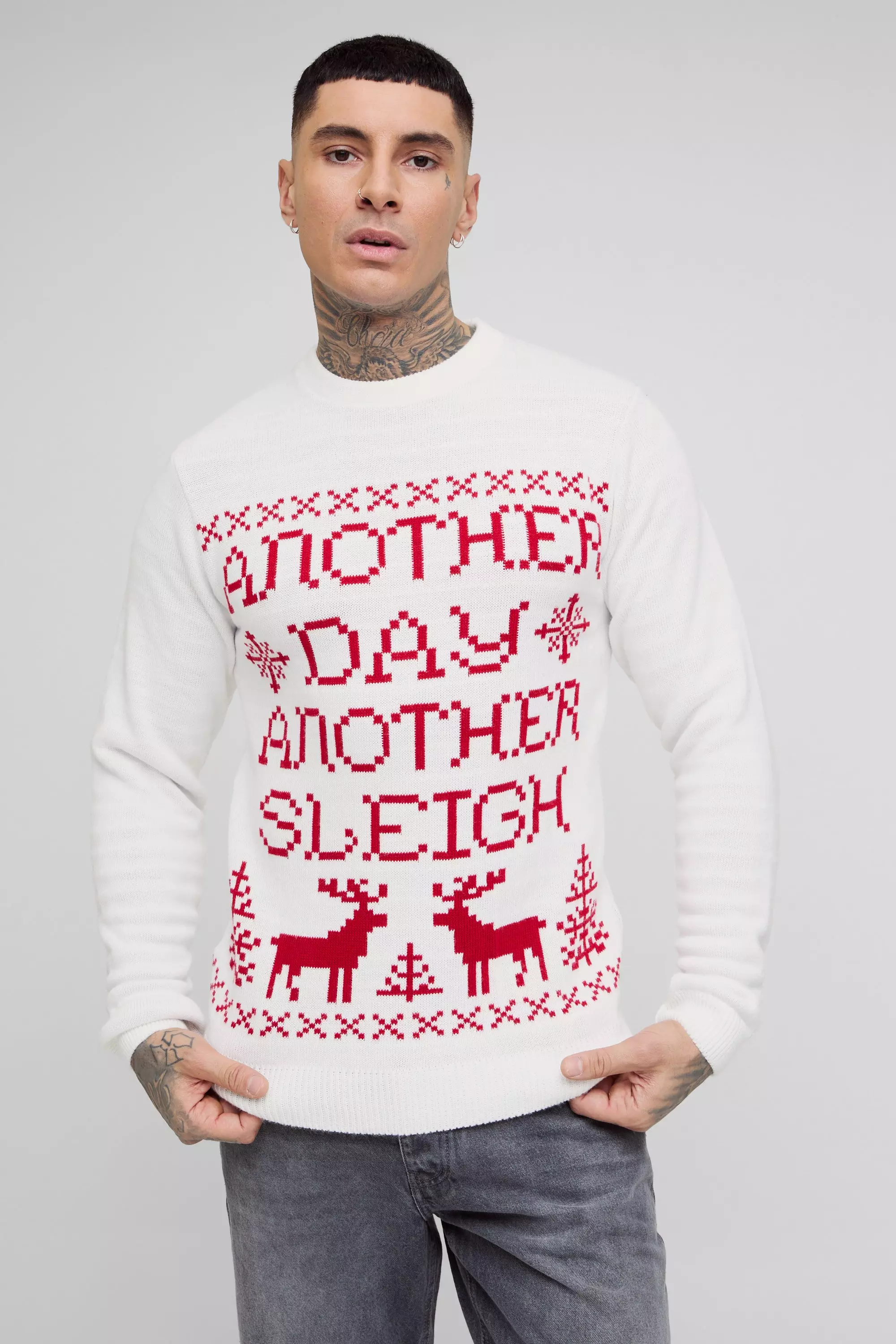 Red Tall Another Day Another Sleigh Christmas Jumper