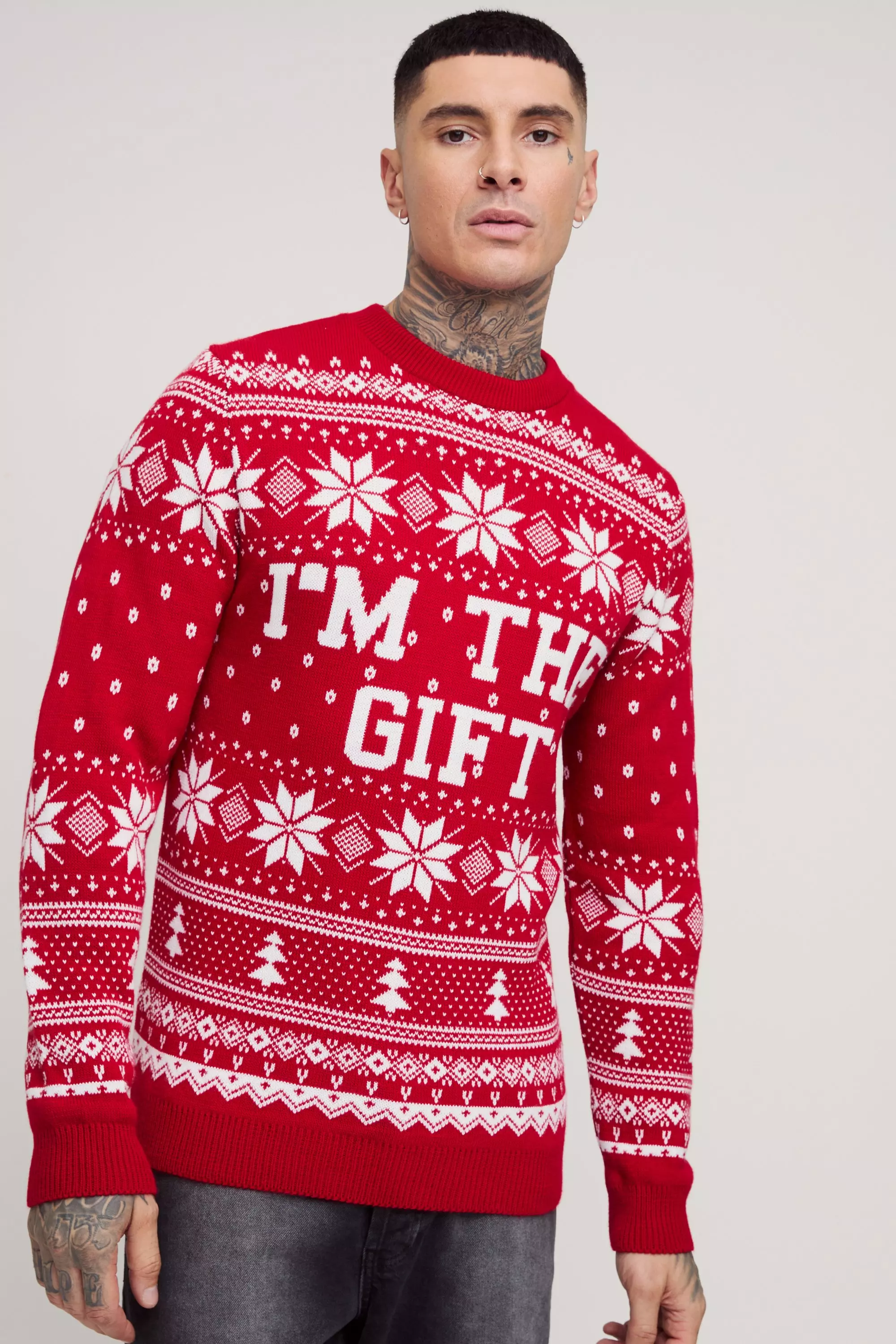 Red Tall I'm The Gift Christmas Sweater