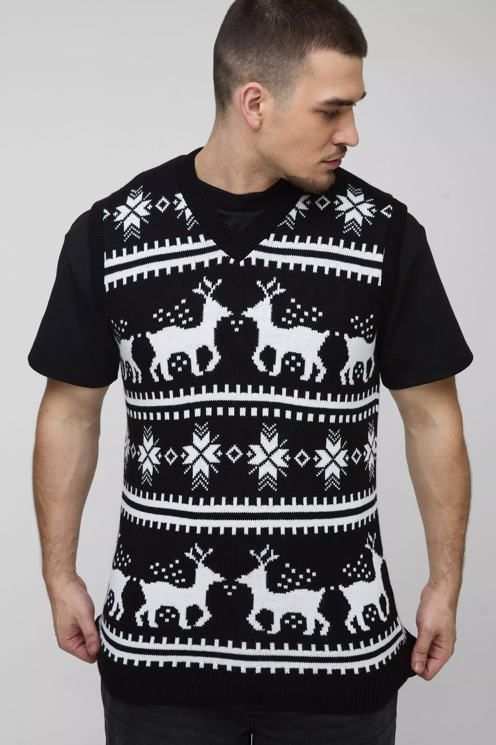 Tall - Pull de Noël sans manches à motif rennes, Black autre image