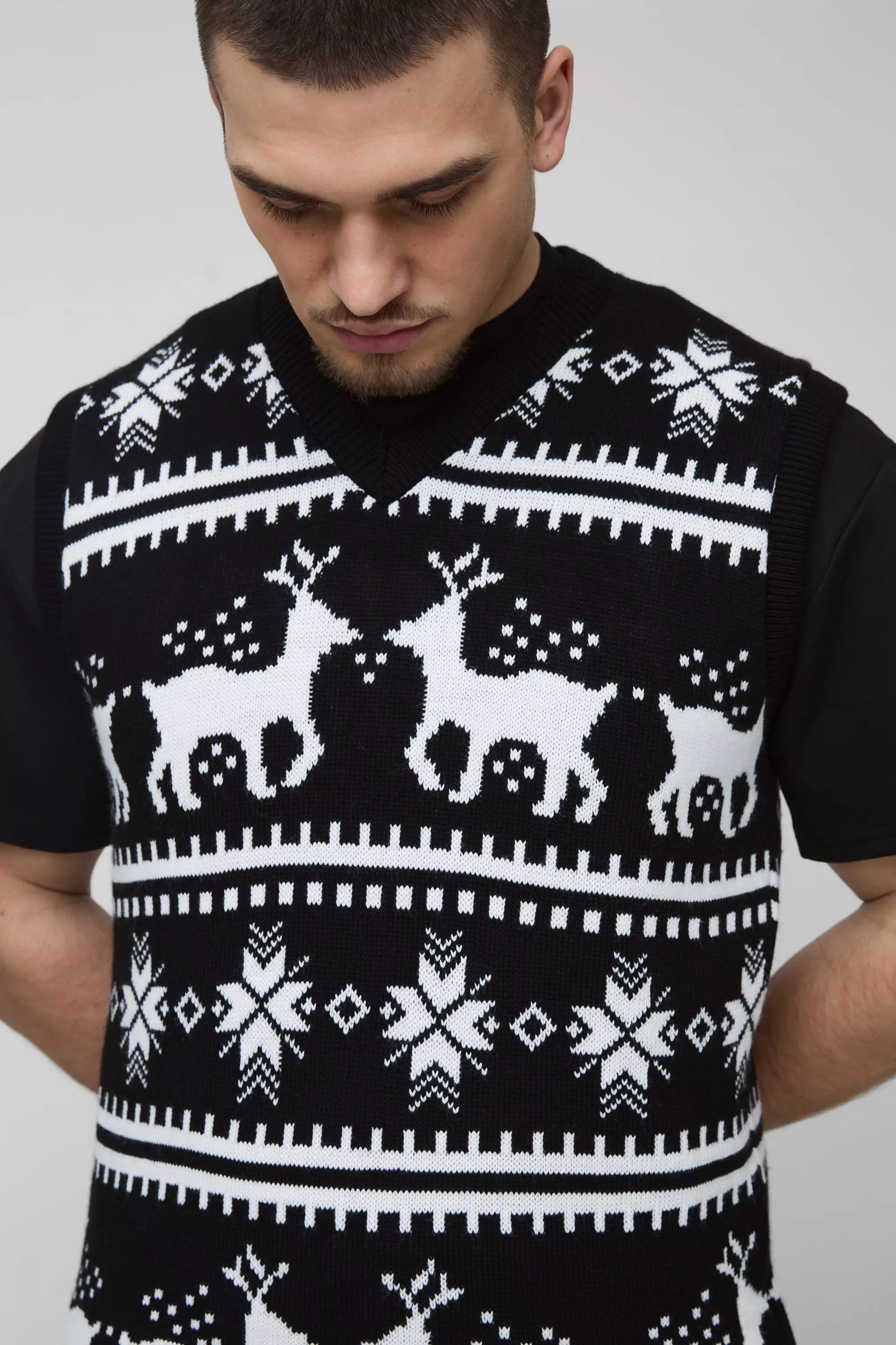 Tall - Pull de Noël sans manches à motif rennes, Black autre image