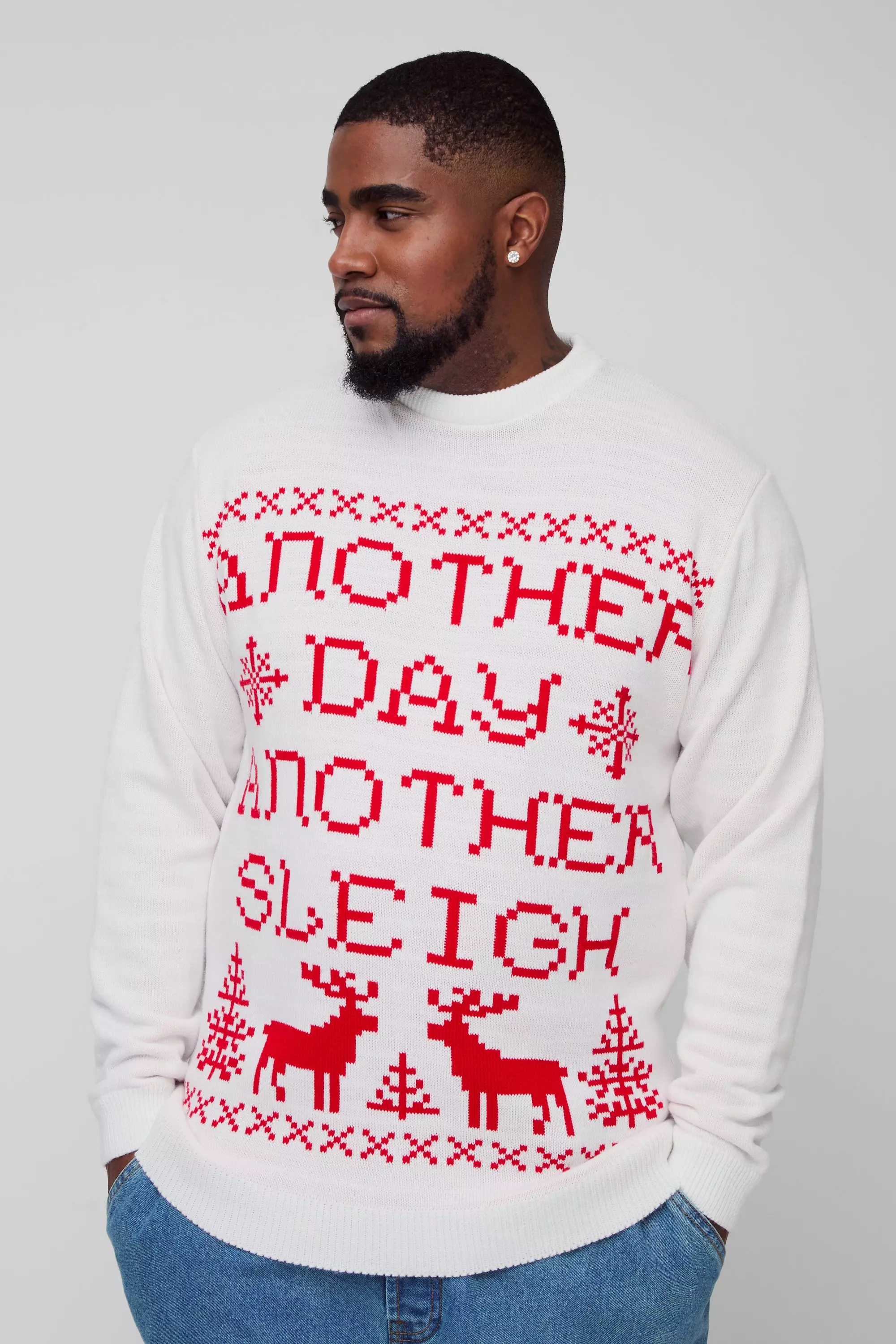 Plus Another Day Another Sleigh Christmas Sweater Ecru