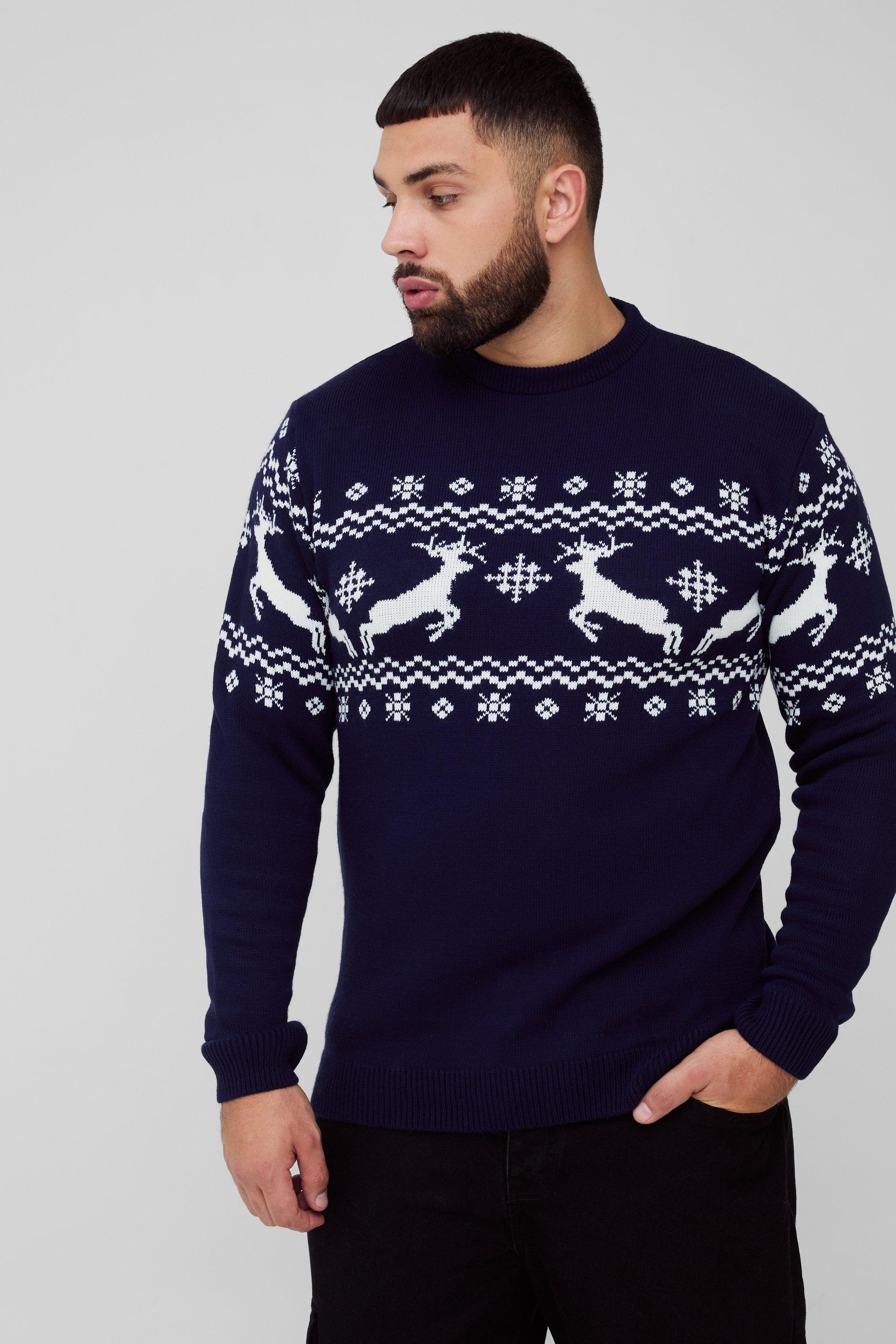 Men s Plus Size Christmas Jumpers boohooMAN UK