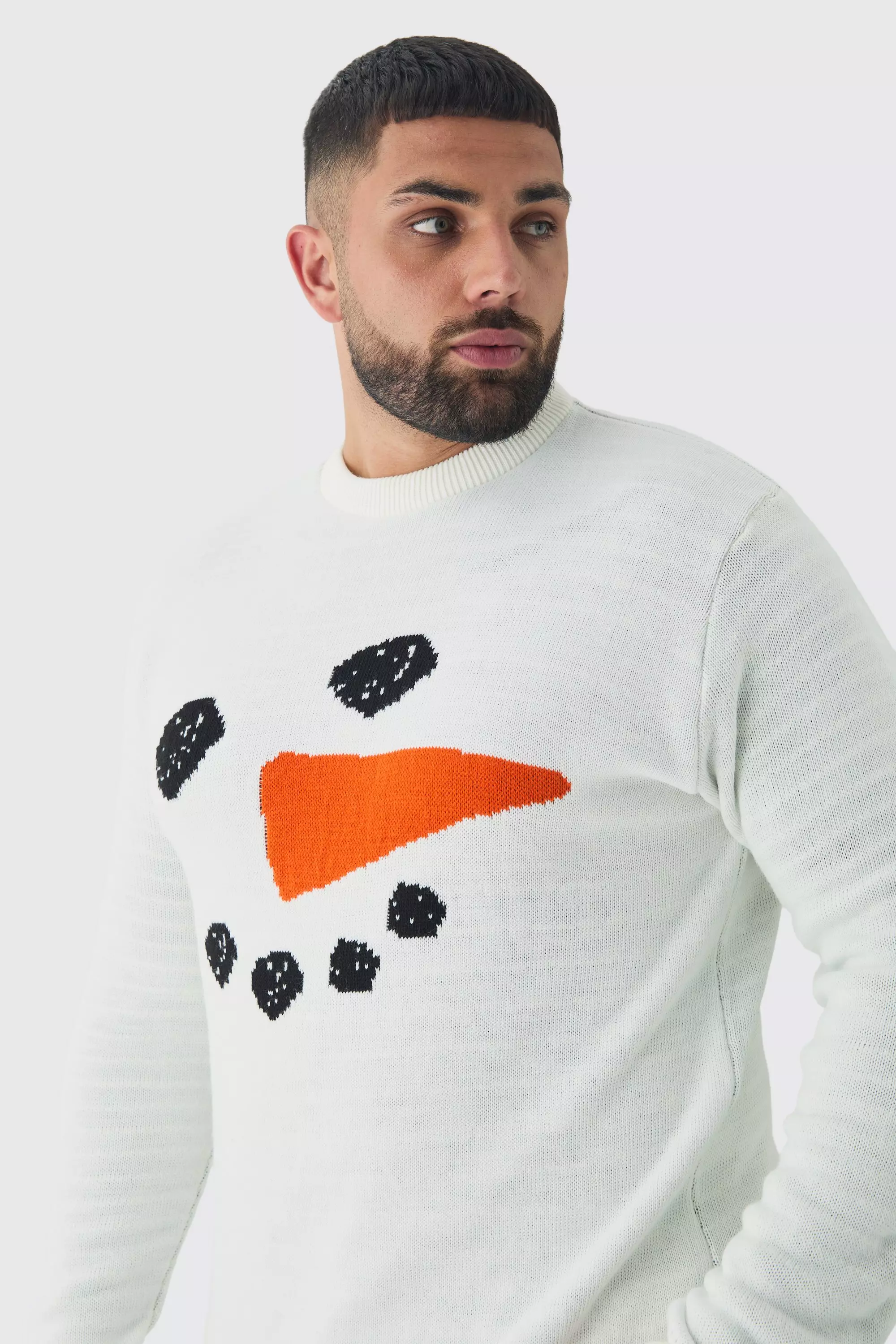 White Plus Snowman Christmas Sweater