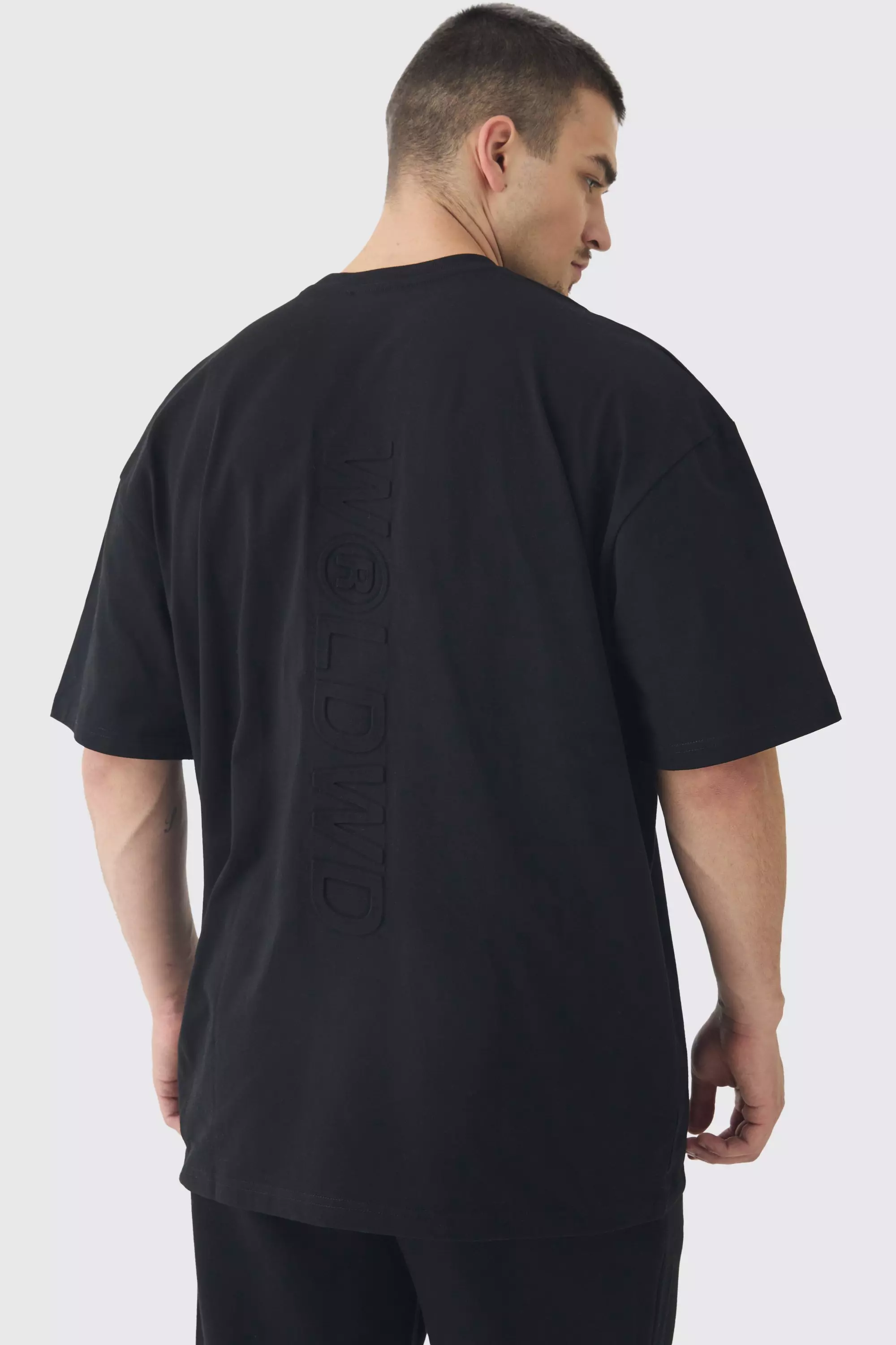 Tall Oversized Worldwide Embossed T-Shirt Black