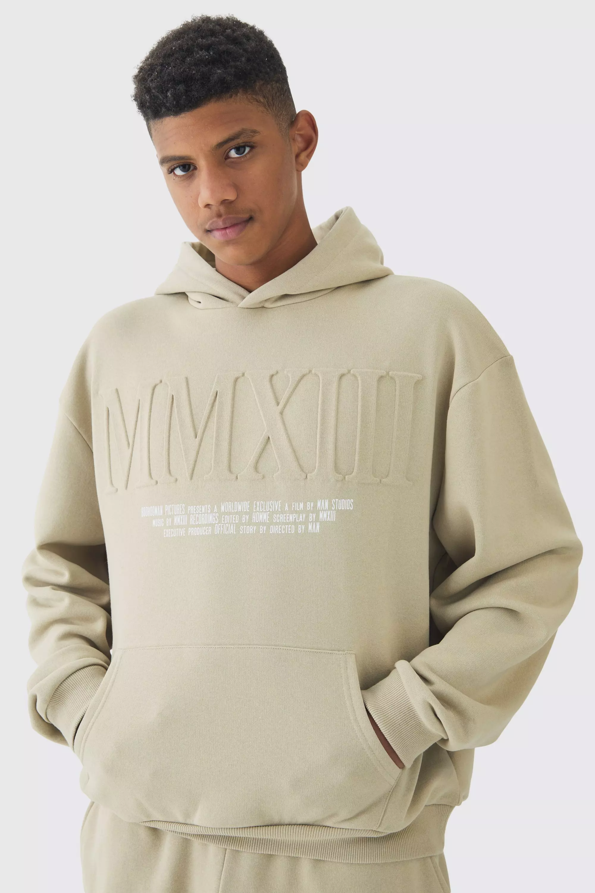 Tall Oversized MMXIII Embossed Hoodie Stone