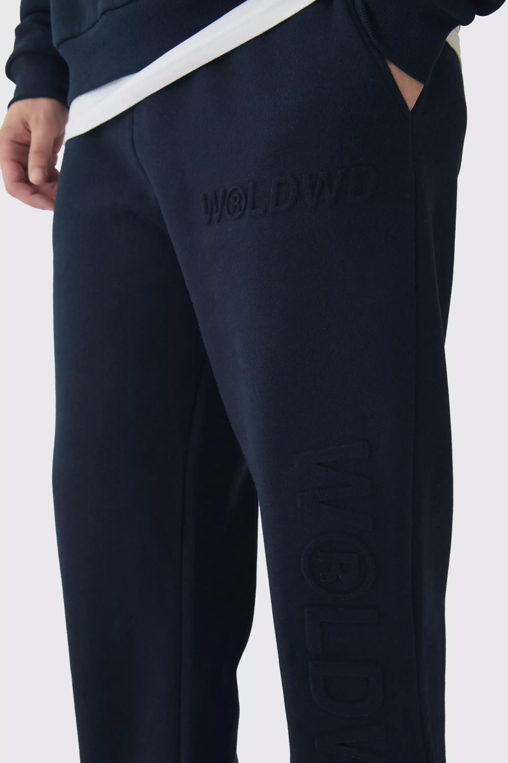 Navy Tall Baggy Worldwide Joggingbroek Met Reliëf alternatieve afbeelding
