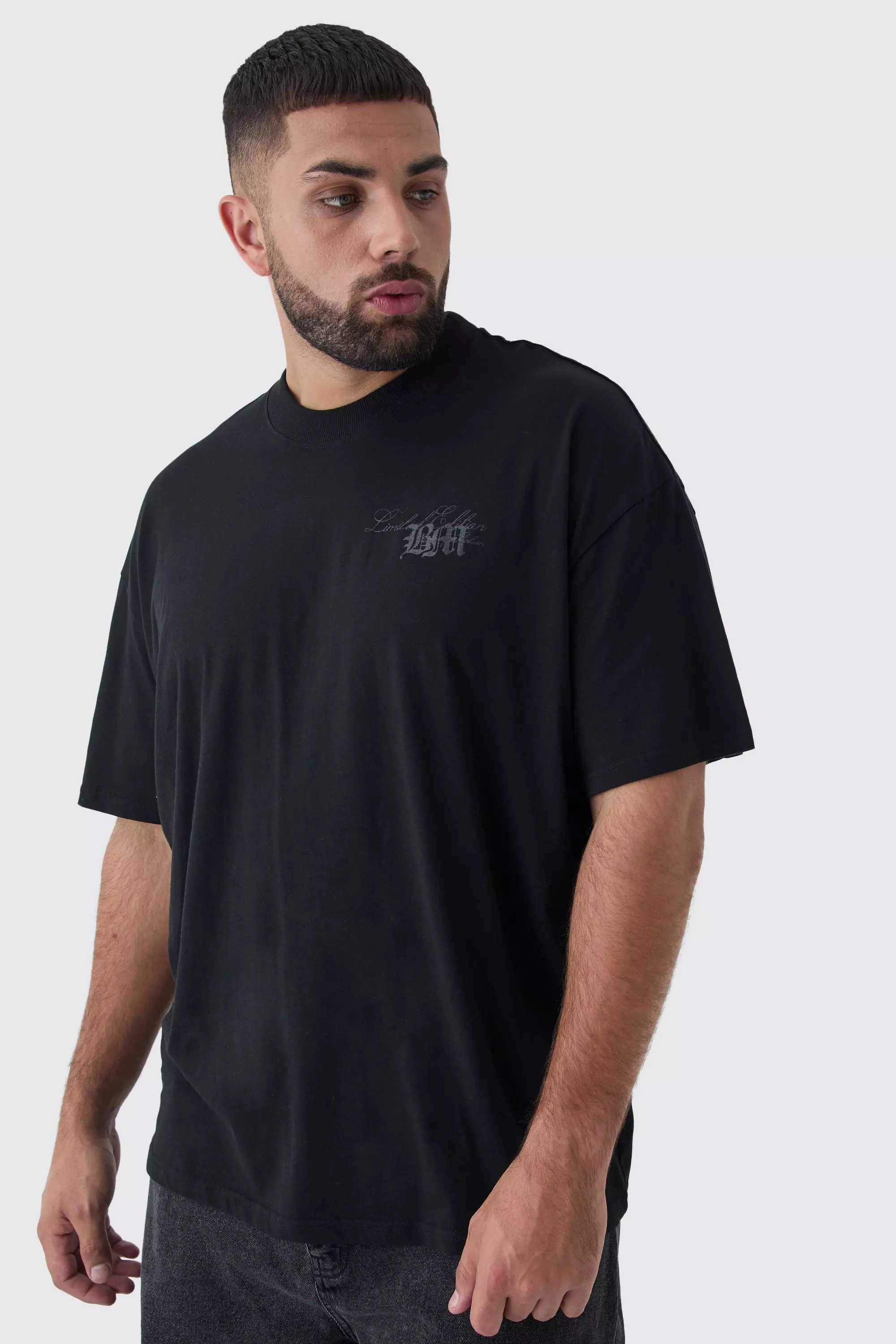 Black Plus Oversized Extended Neck Limited Edition Print T-Shirt