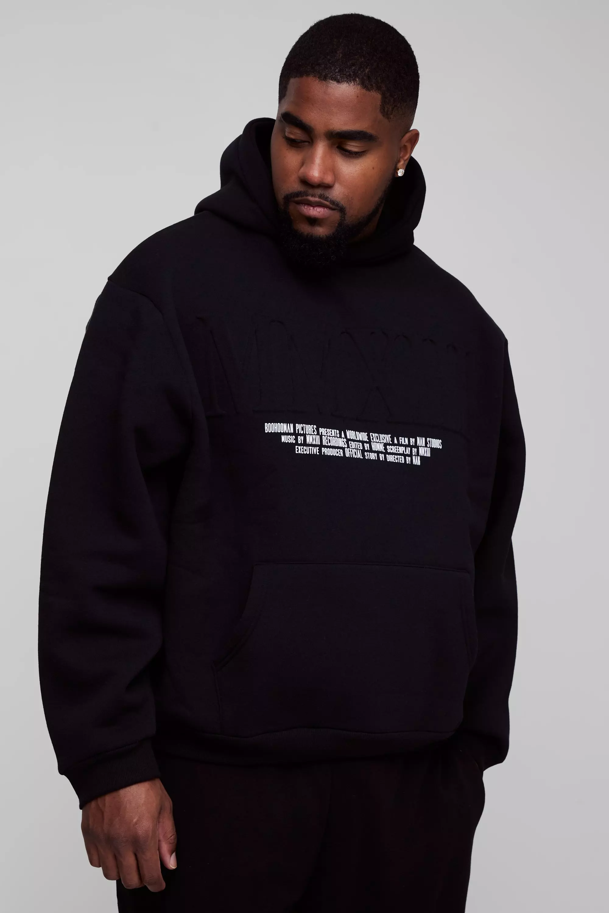 Black Plus Oversized MMXIII Embossed Hoodie