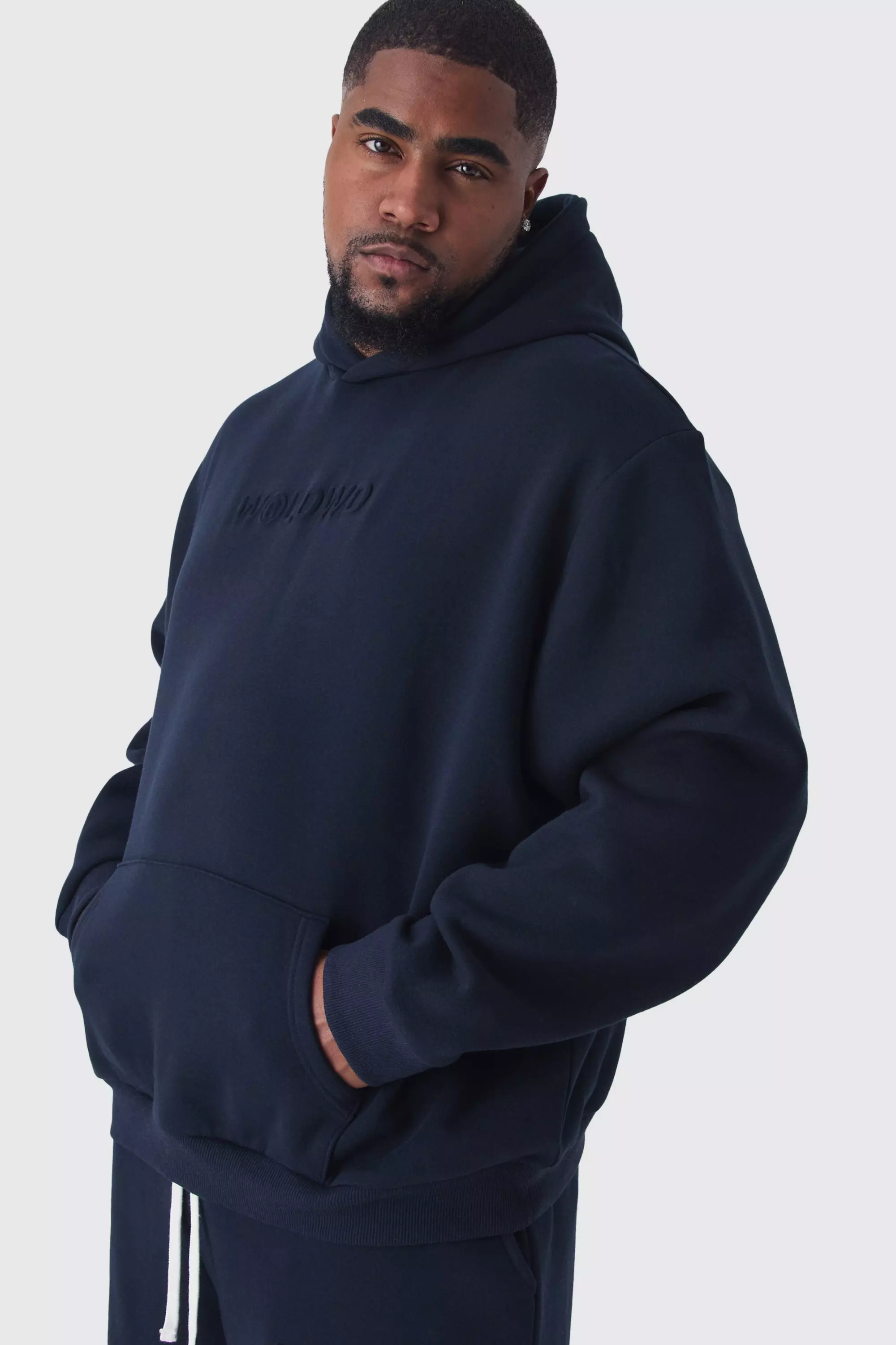 Plus Oversized Worldwide Embossed Hoodie Navy