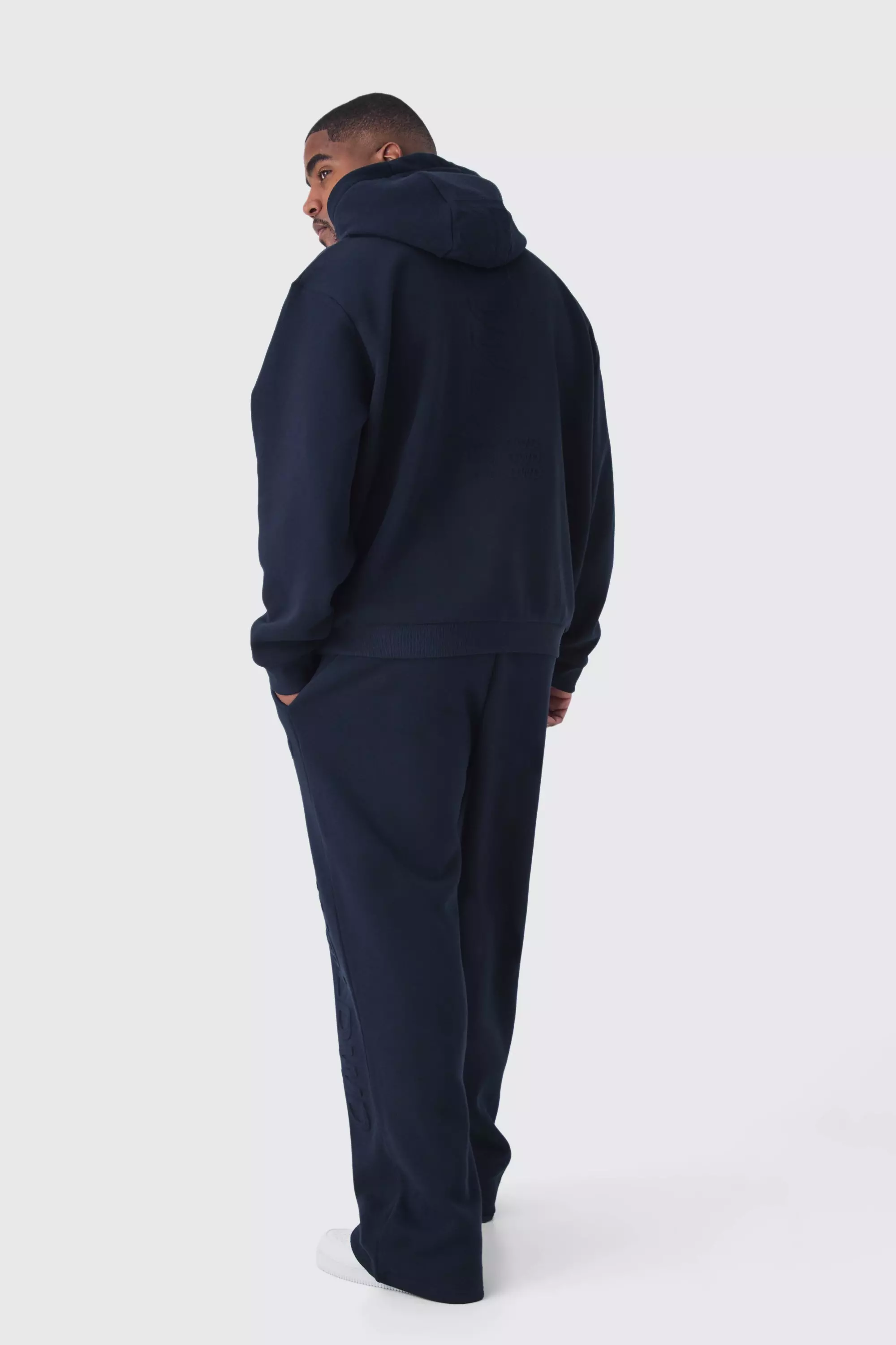 Navy Plus Oversized Worldwide Embossed Hoodie alternative image
