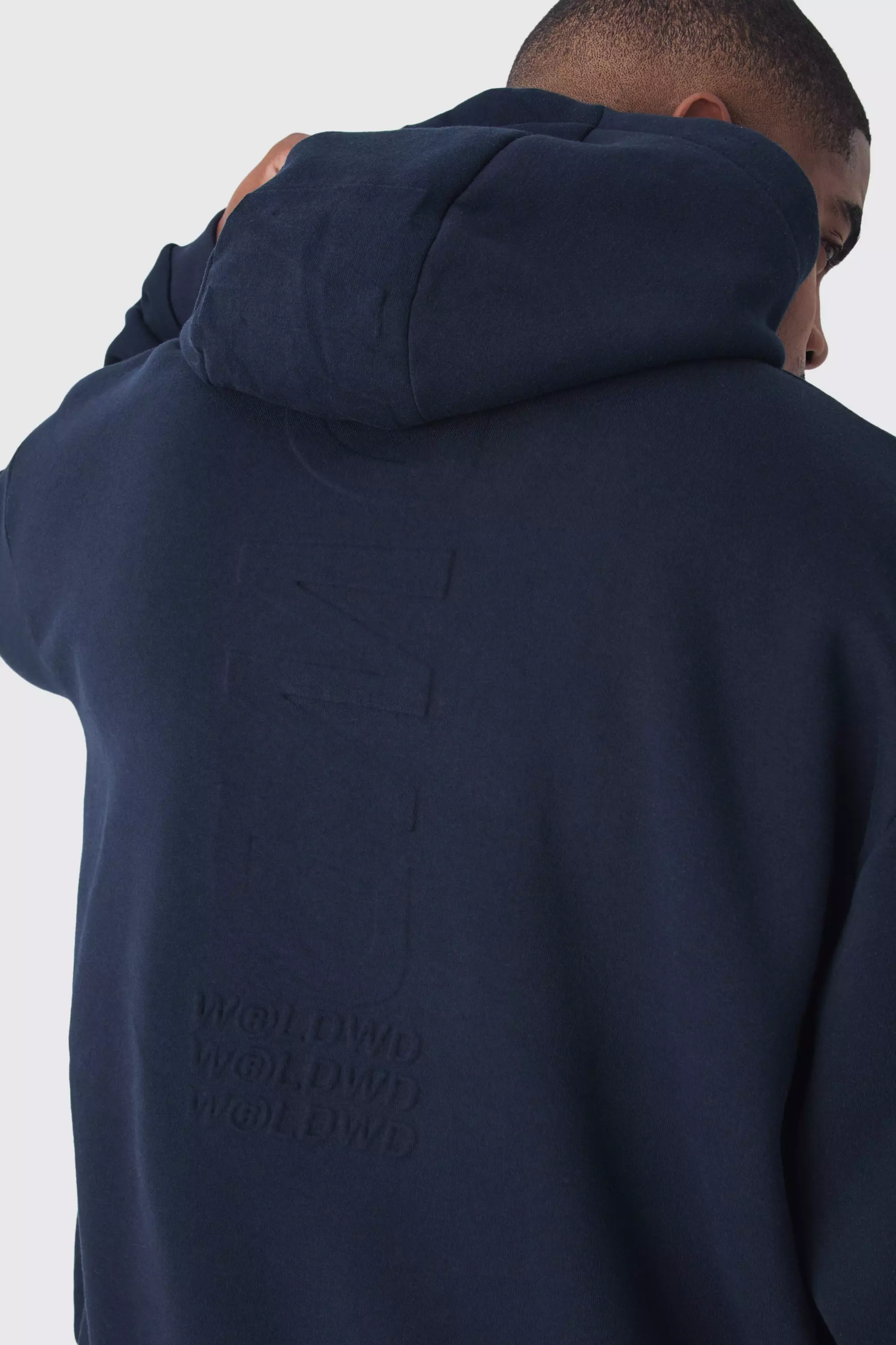 Navy Plus Oversized Worldwide Embossed Hoodie alternative image