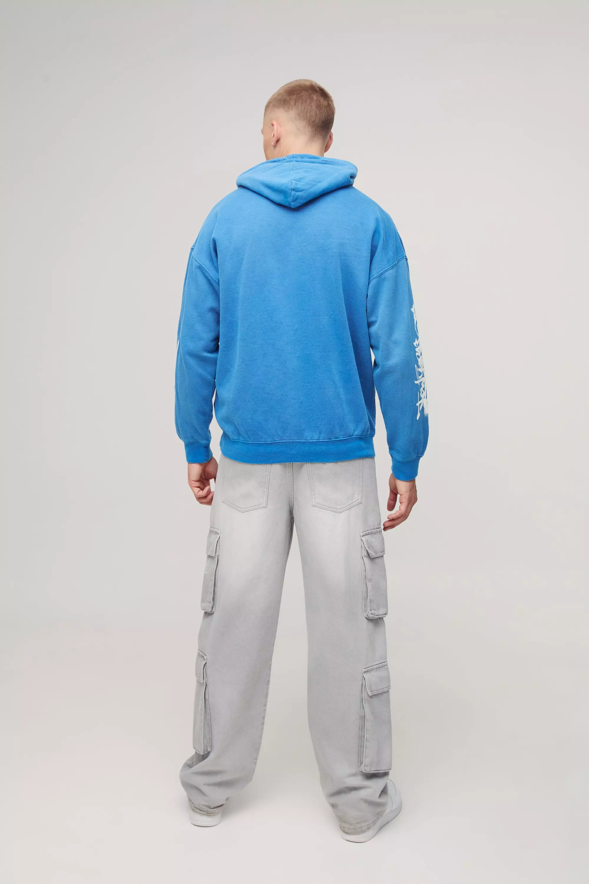 Hoodie mit Graffiti-Print und Reißverschluss, Cobalt alternatives Bild