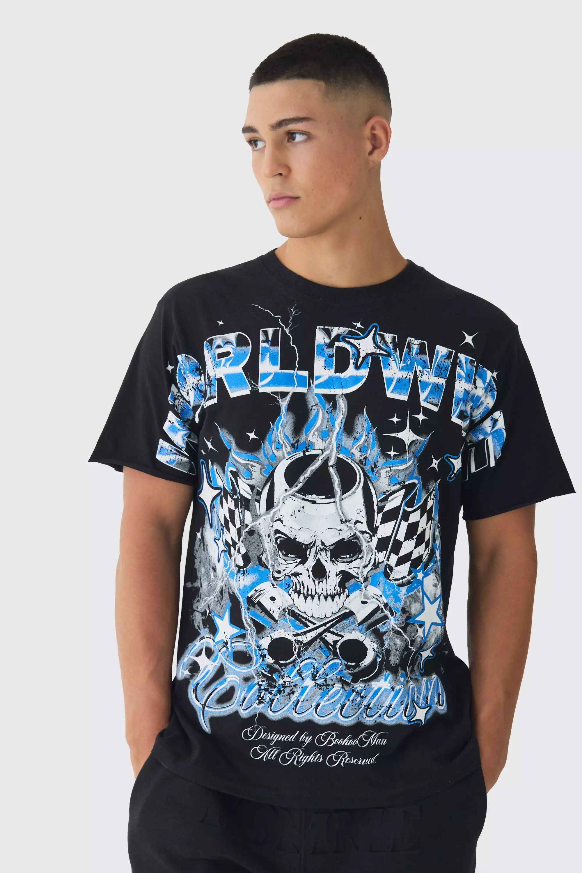 Oversize Worldwide T-Shirt mit Totenkopf-Print, Black alternatives Bild