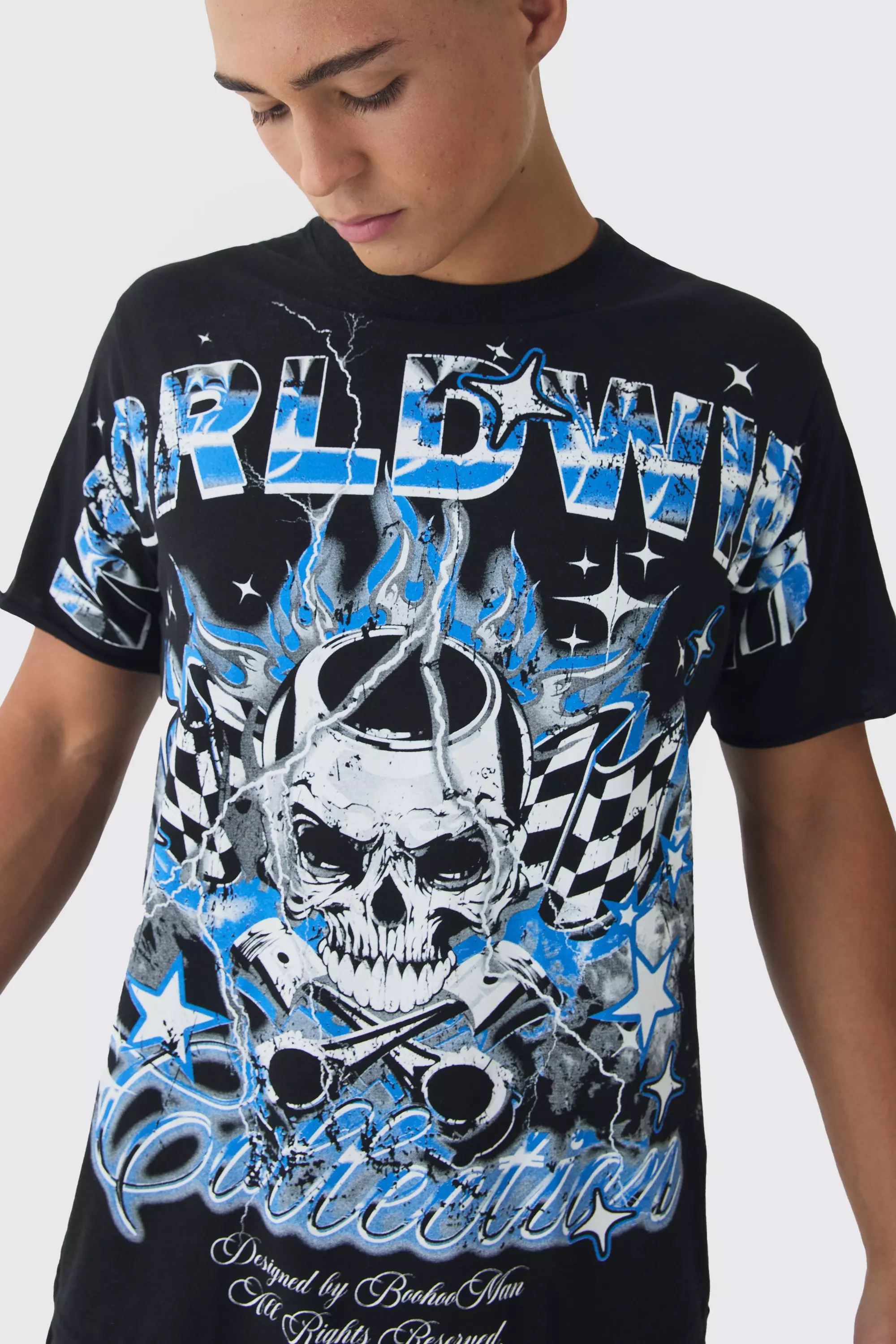 Oversize Worldwide T-Shirt mit Totenkopf-Print, Black alternatives Bild