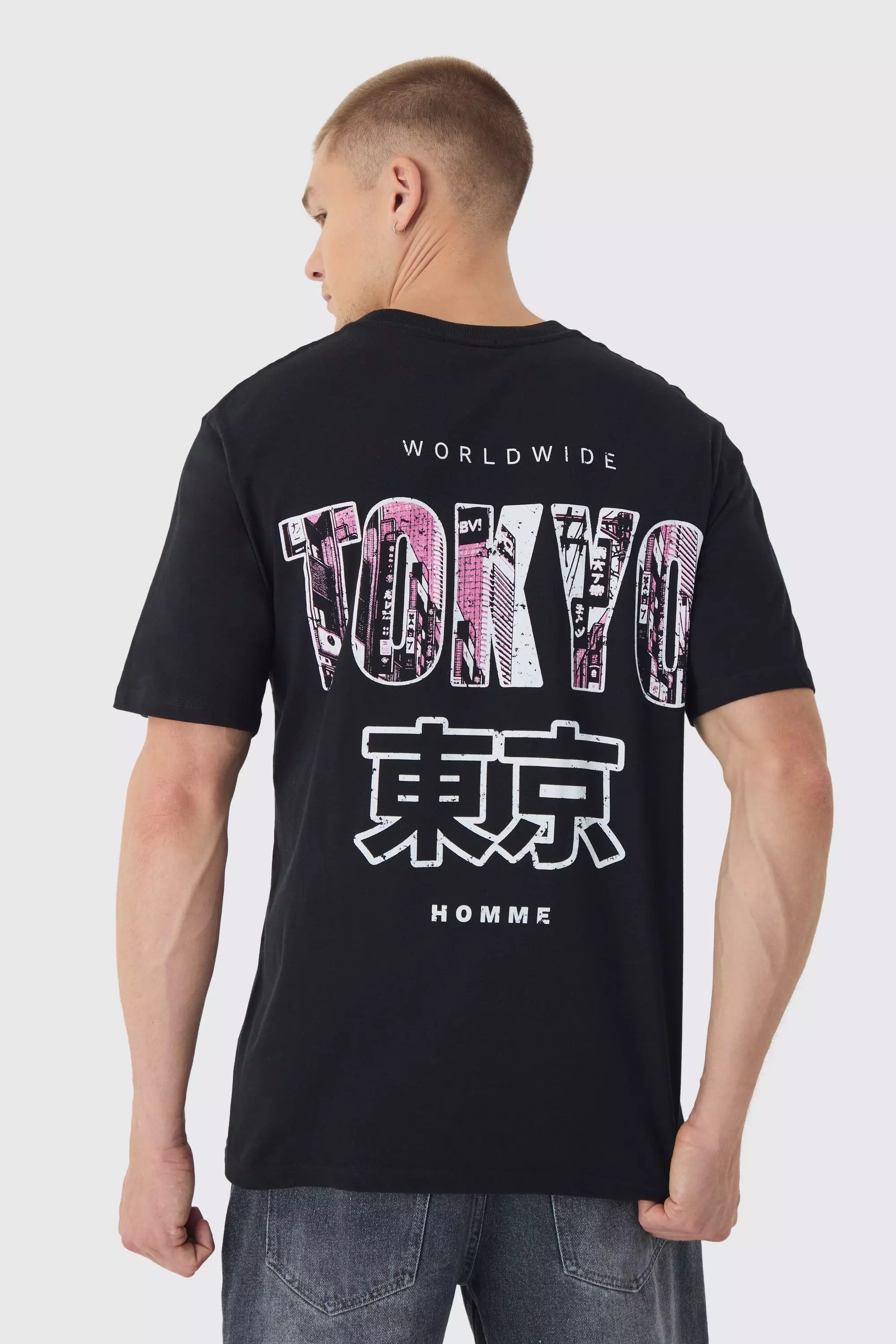 Tokyo City Back Print T-Shirt Black