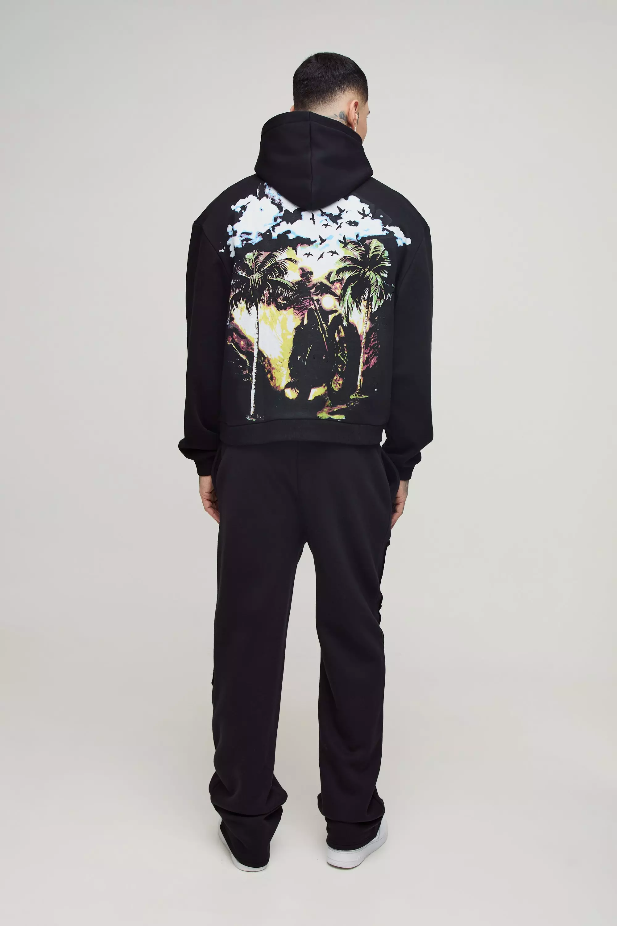 Tall kastiger Oversize Hoodie mit Worldwide Print, Black alternatives Bild