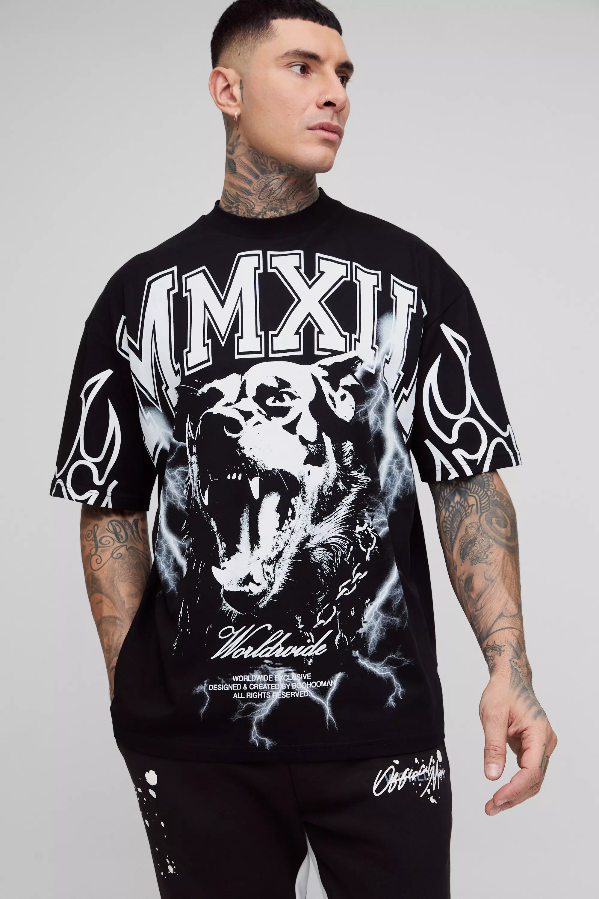 Tall - T-shirt oversize imprimé à col montant, Black autre image