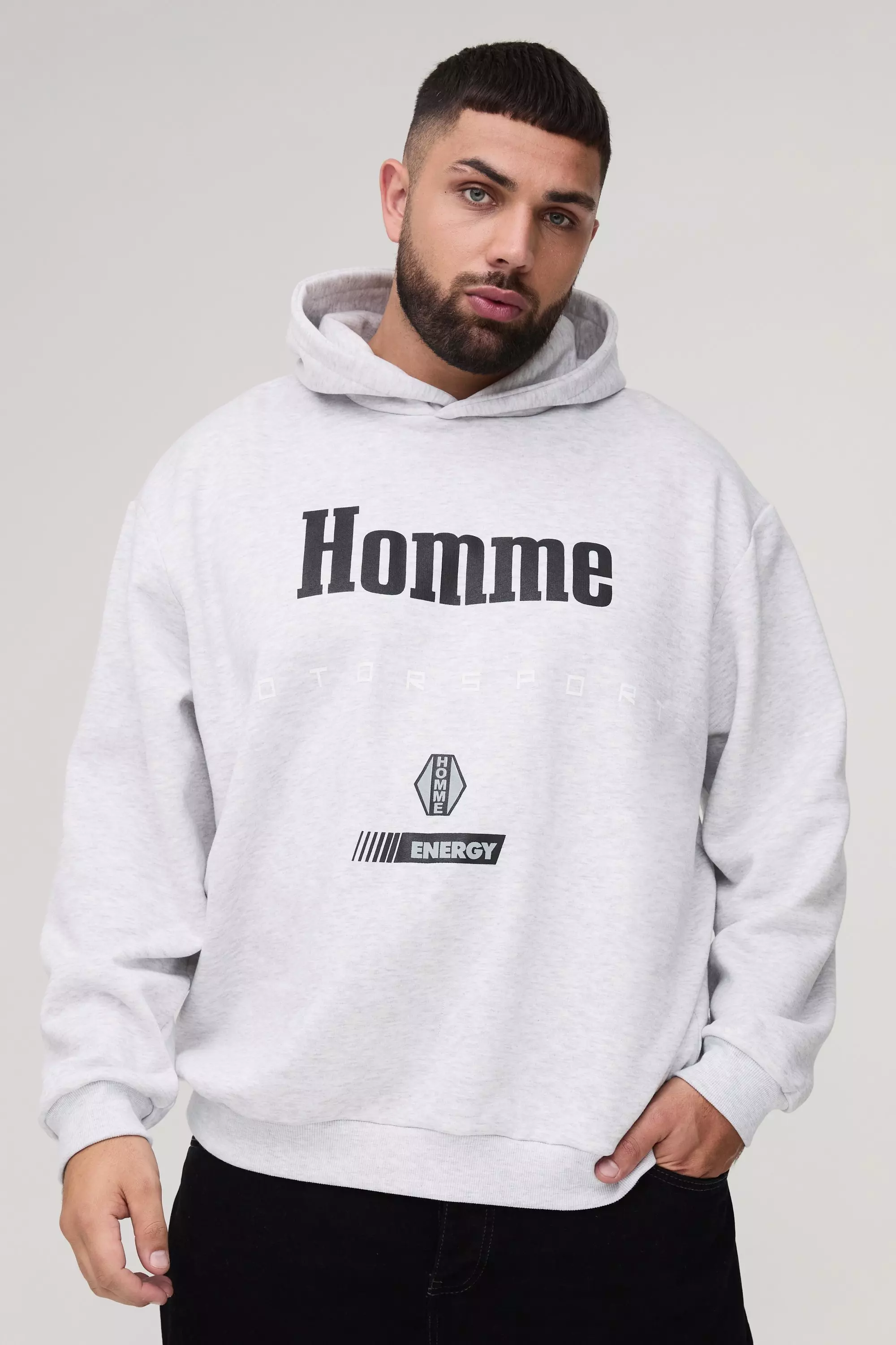 Plus Oversize Motorsport Hoodie, Grey marl alternatives Bild