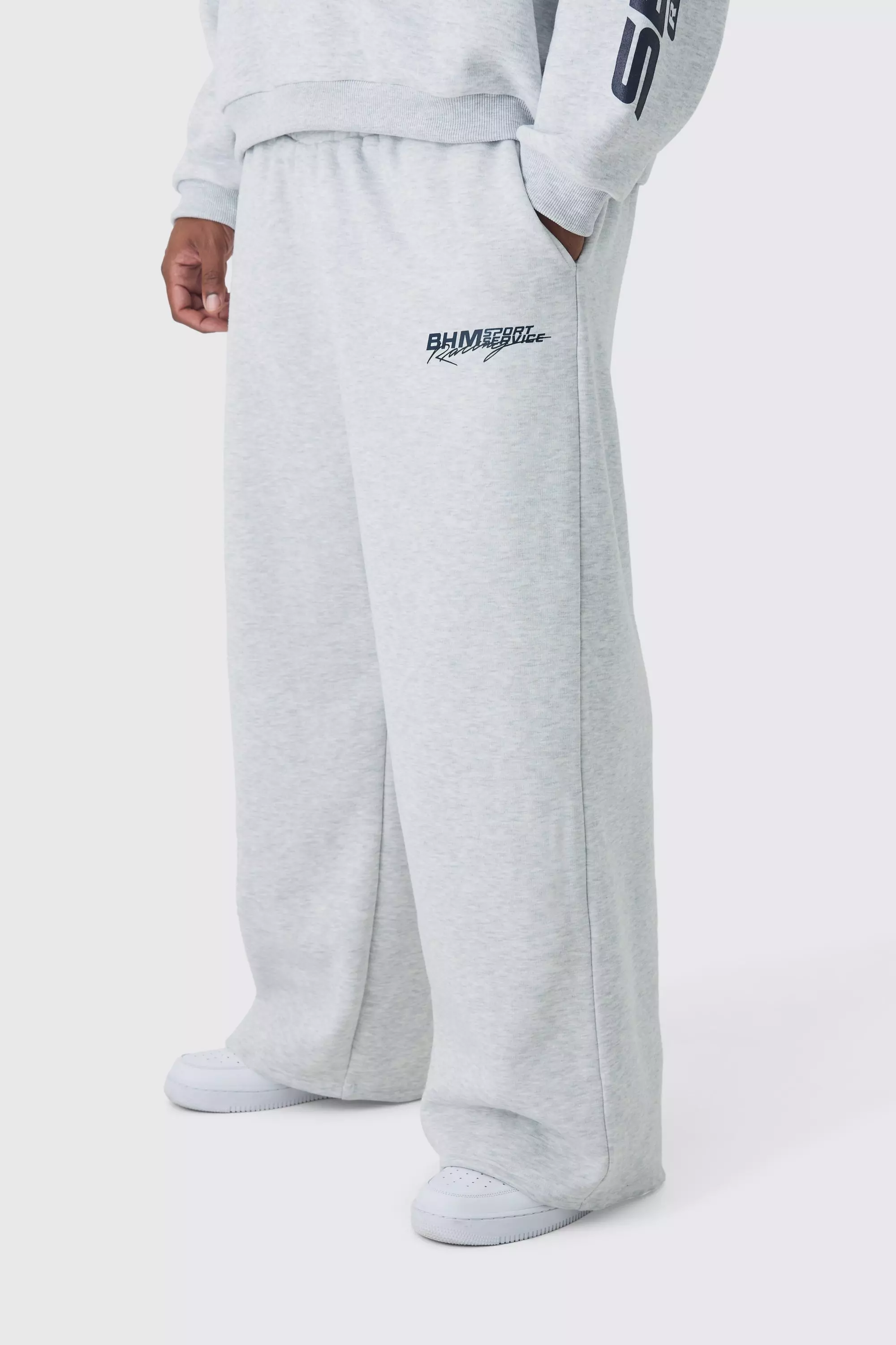 Grey Plus Moto Graphic Wide Leg Sweatpants