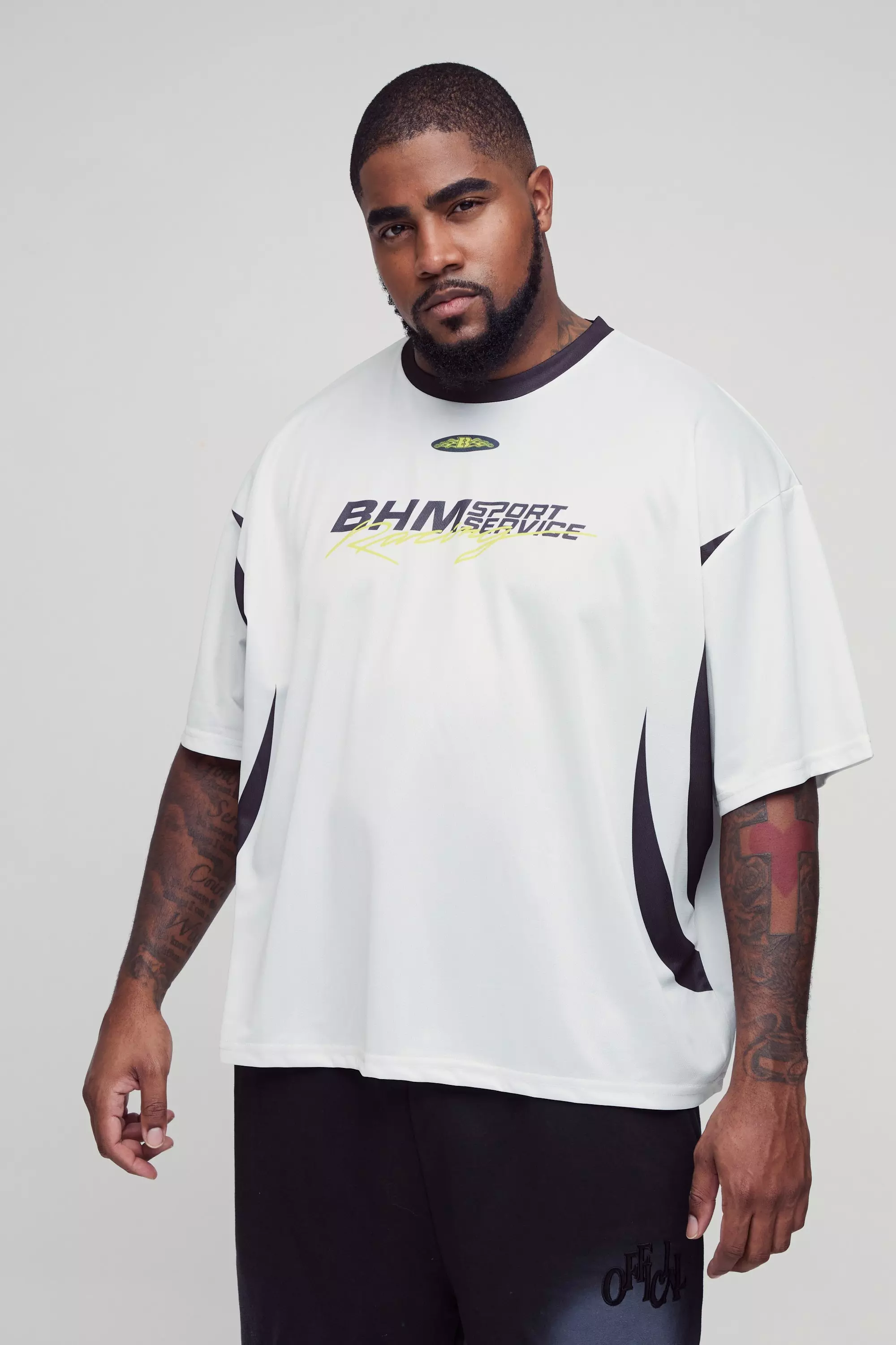 Ecru Plus Oversized Boxy Mesh Moto Printed T-shirt alternative image