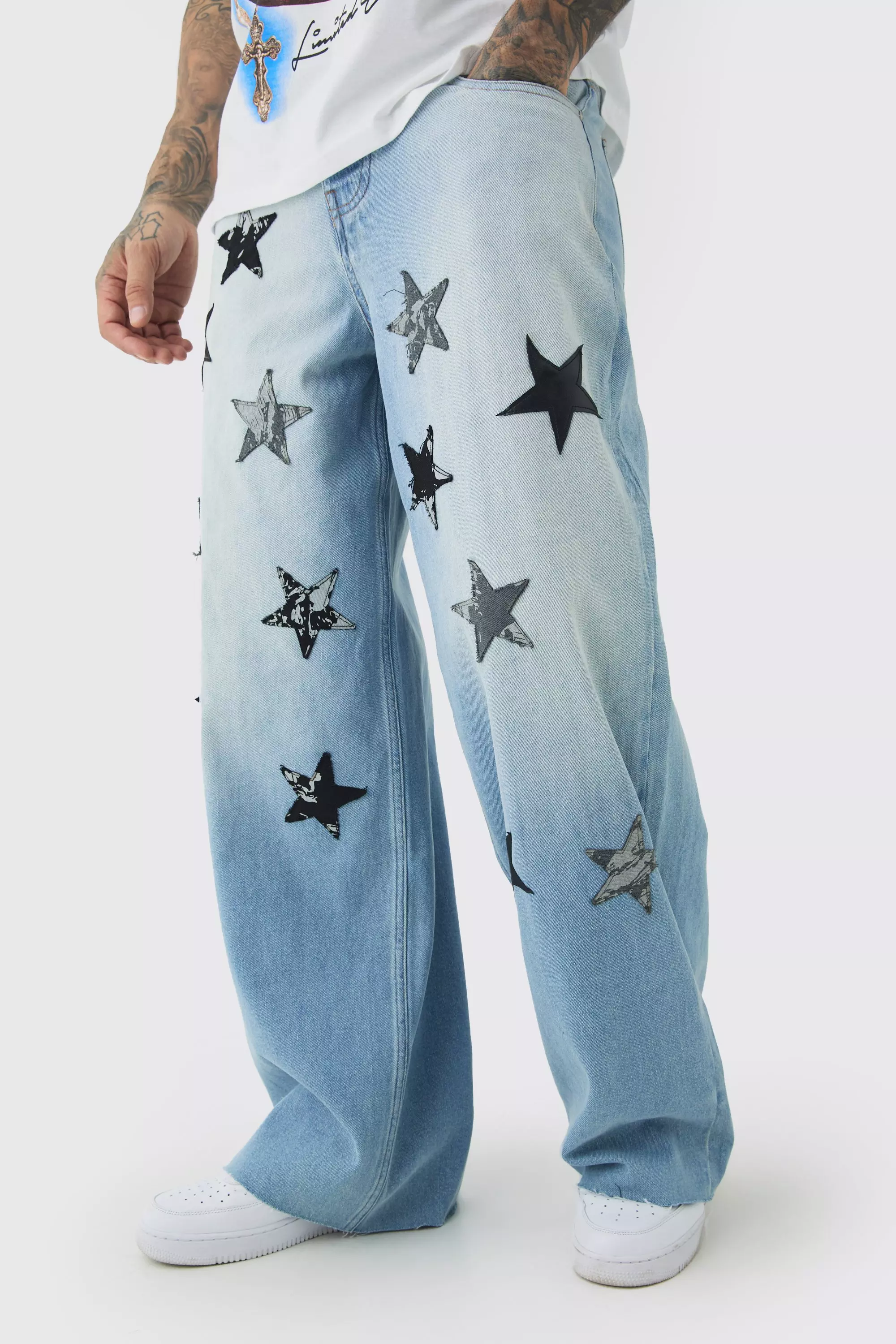 Tall Star Applique Baggy Fit Jeans Antique blue