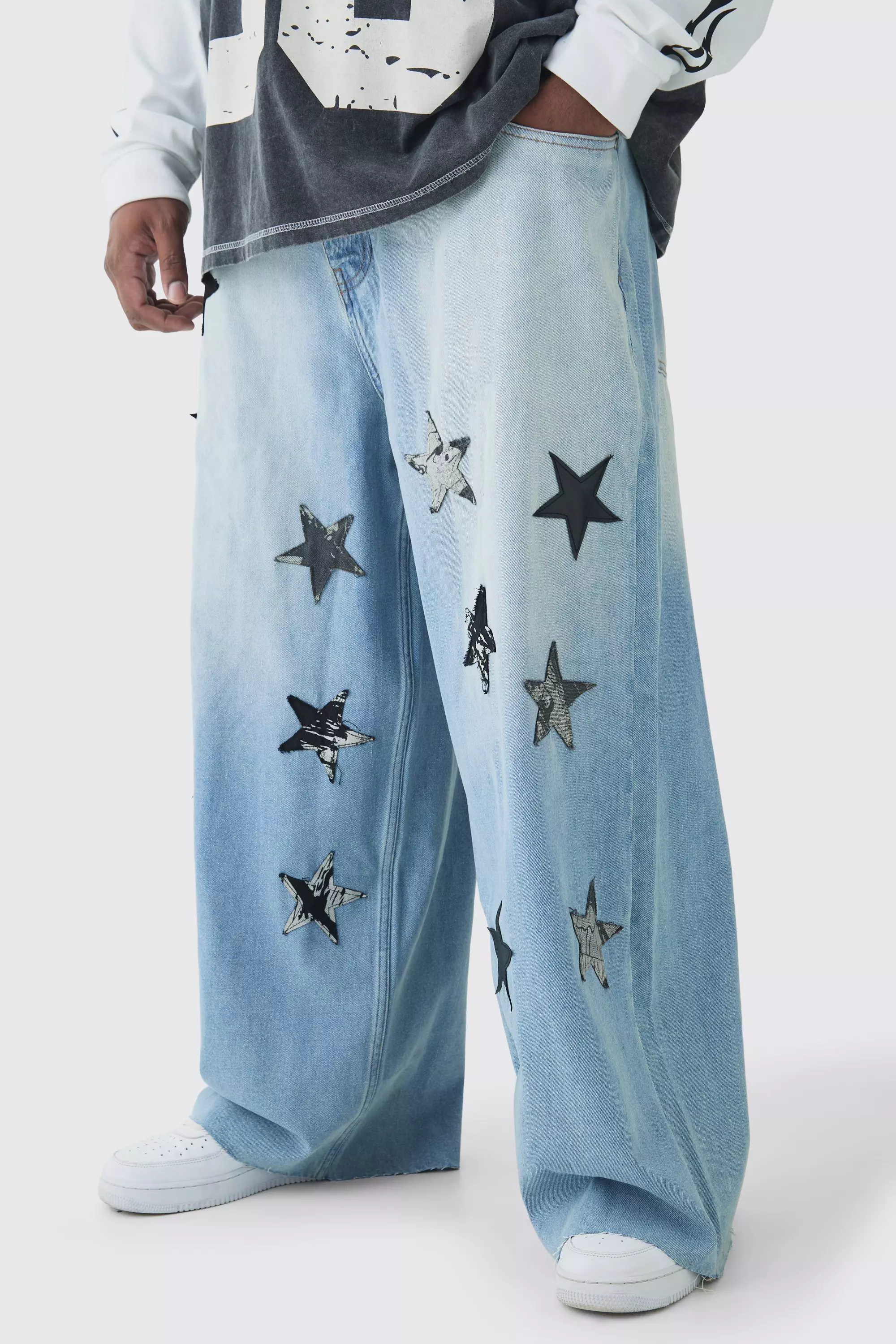 Plus Star Applique Baggy Fit Jeans Antique blue