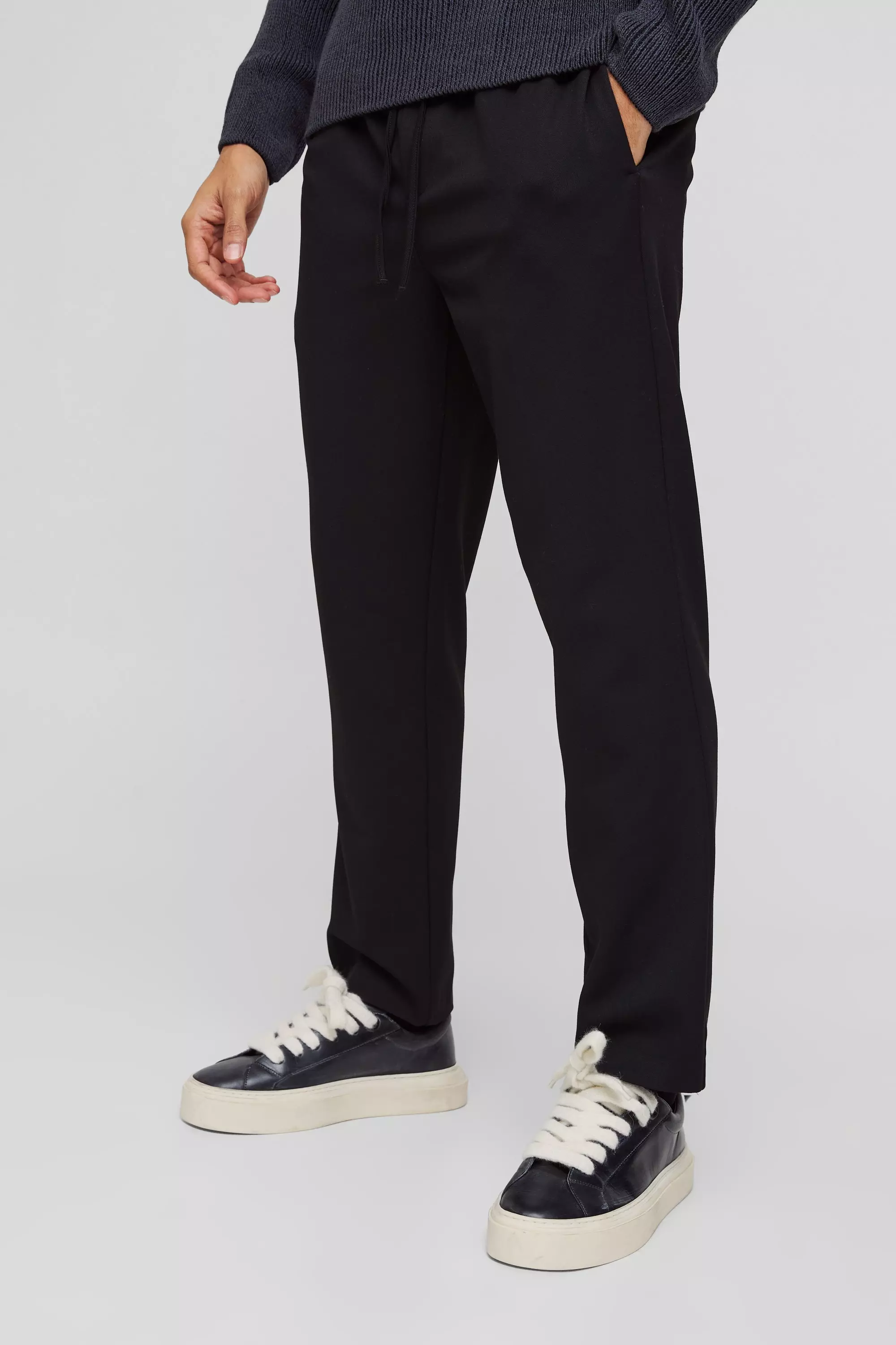 Black  Elastic Waistband Stretch Tapered Tailored Trouser alternative image
