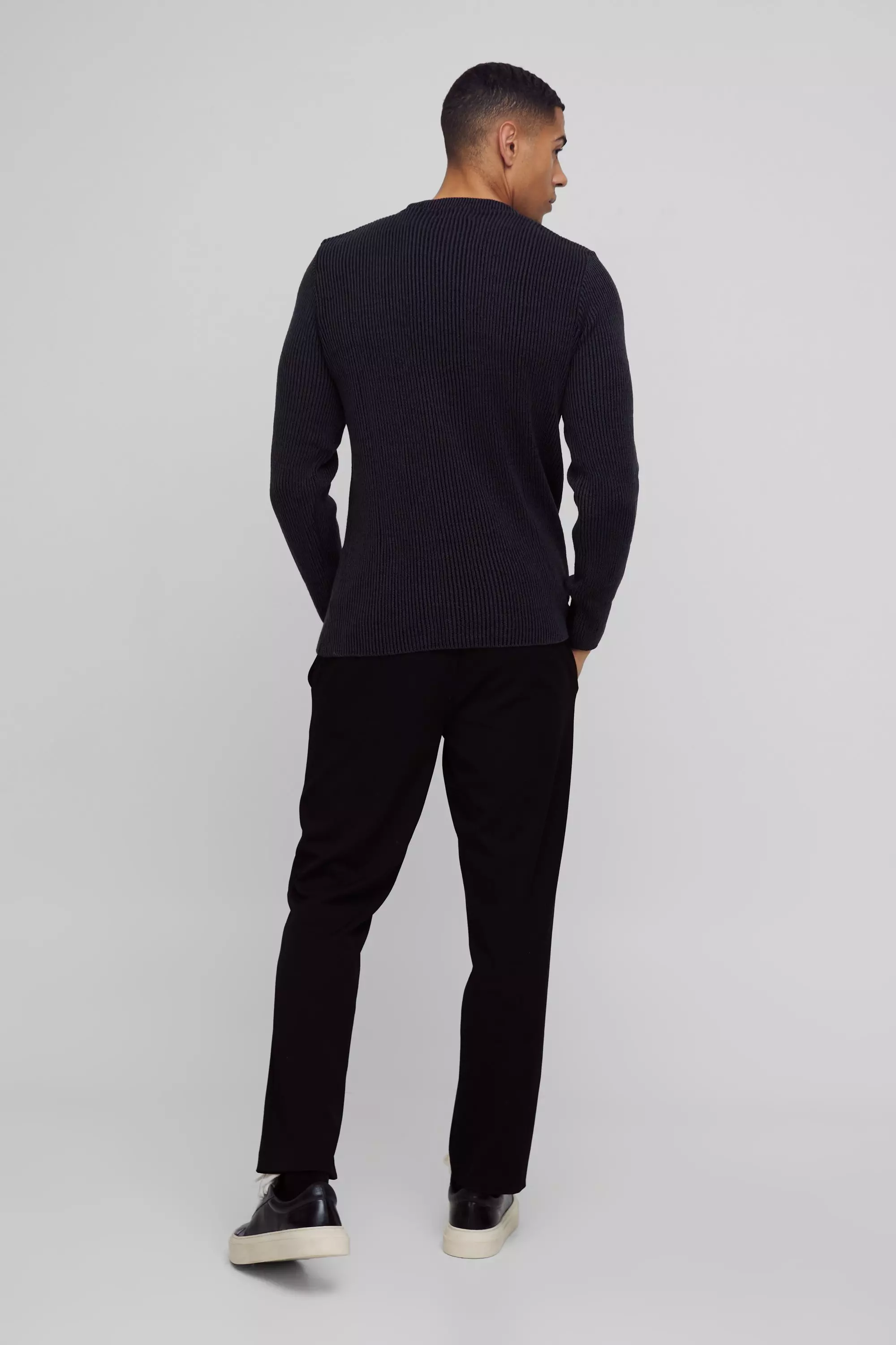 Black  Elastic Waistband Stretch Tapered Tailored Trouser alternative image