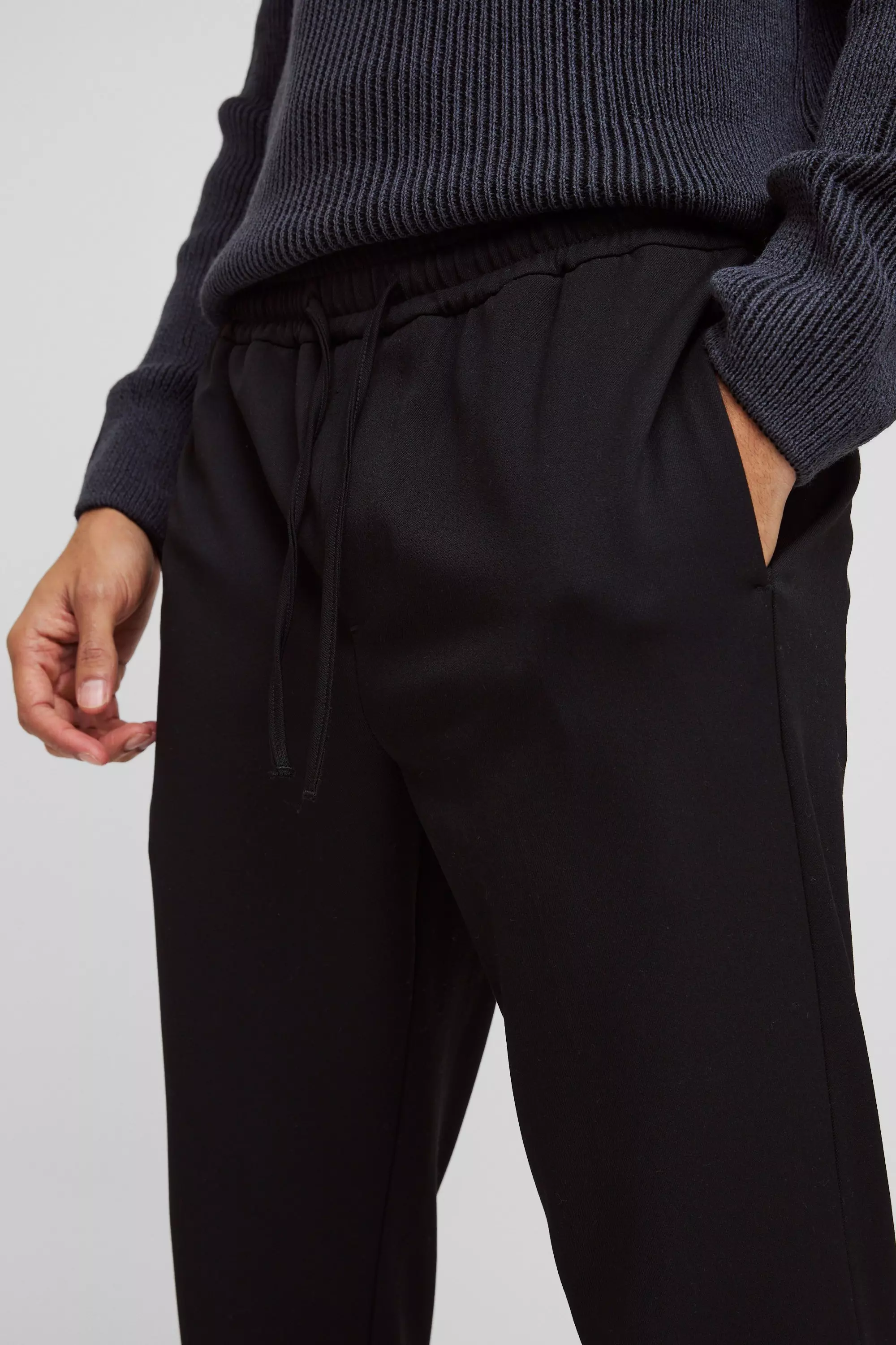 Black  Elastic Waistband Stretch Tapered Tailored Trouser alternative image