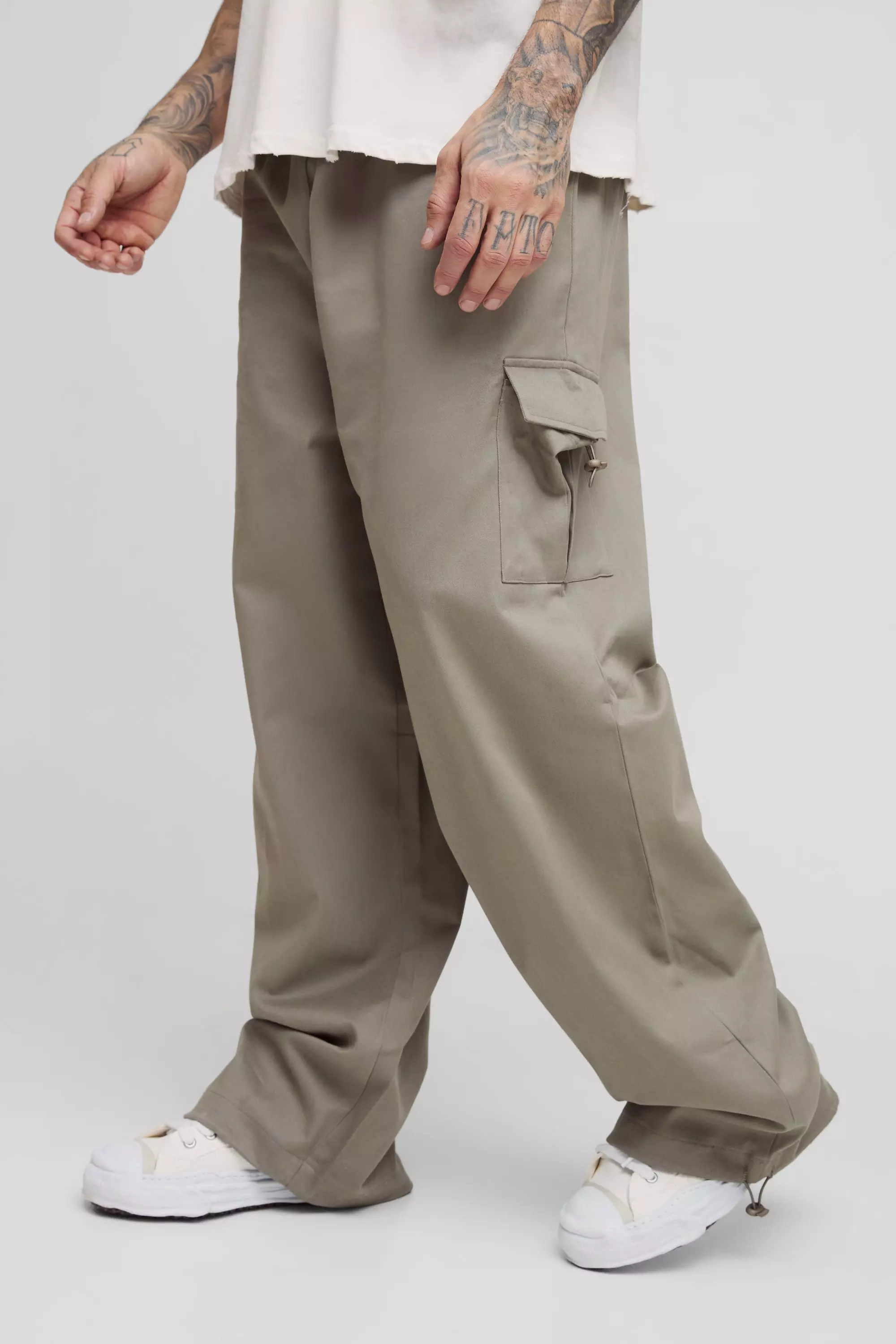 Khaki Tall Elasticated Waist Parachute Cargo Trousers alternative image