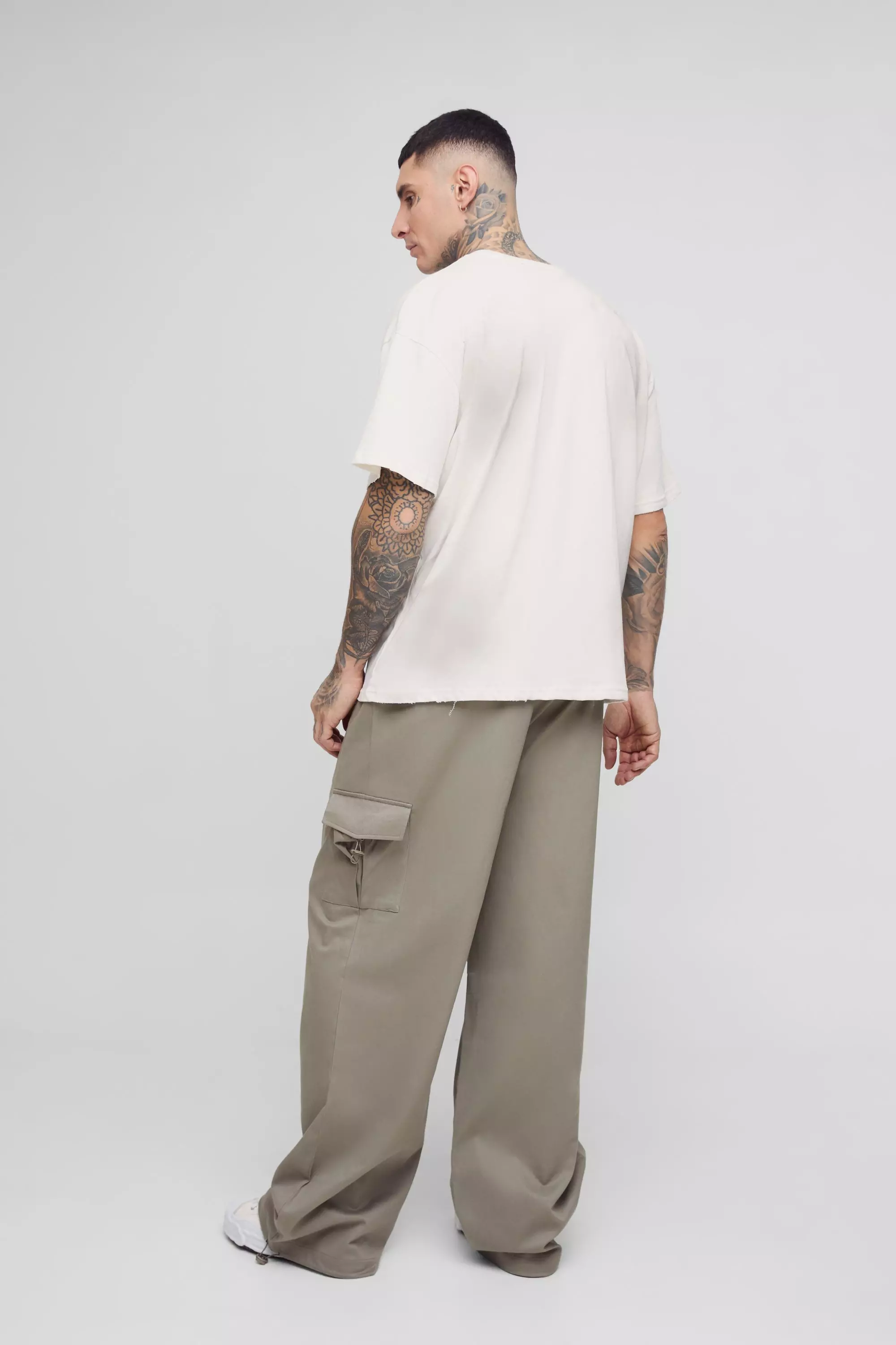 Khaki Tall Elasticated Waist Parachute Cargo Trousers alternative image