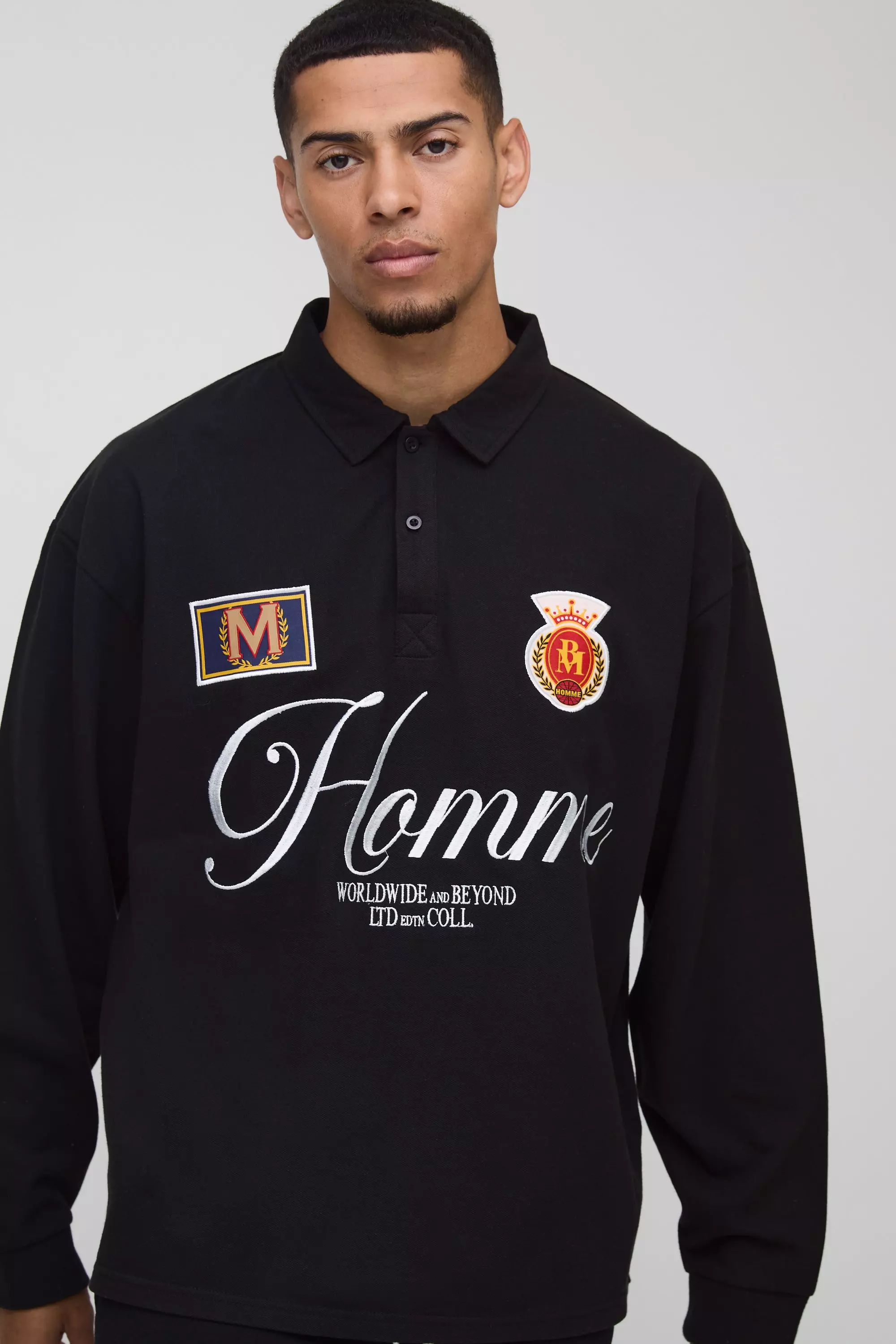 Black Oversized Dikke Pique Rugby Polo alternatieve afbeelding