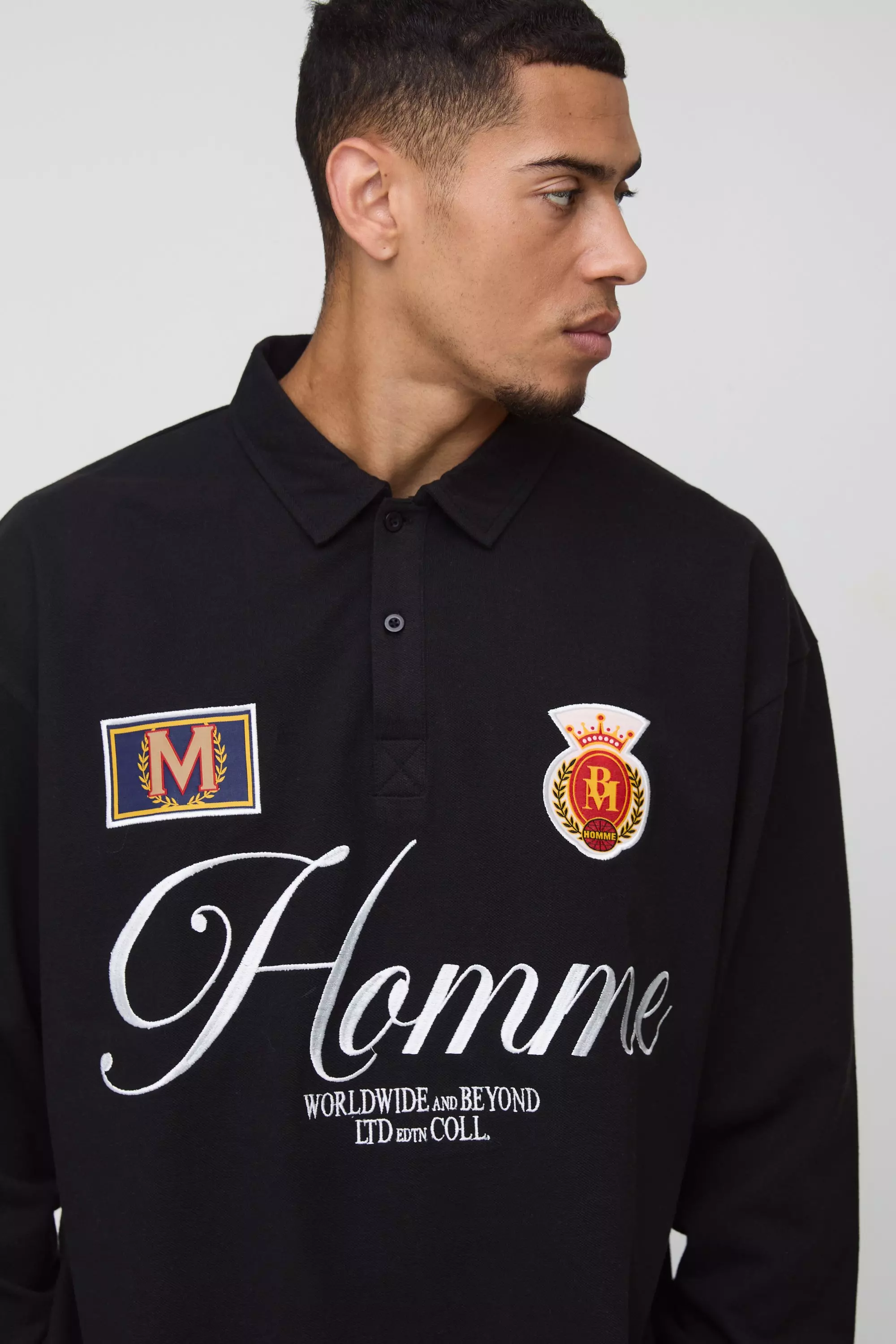 Black Oversized Dikke Pique Rugby Polo alternatieve afbeelding