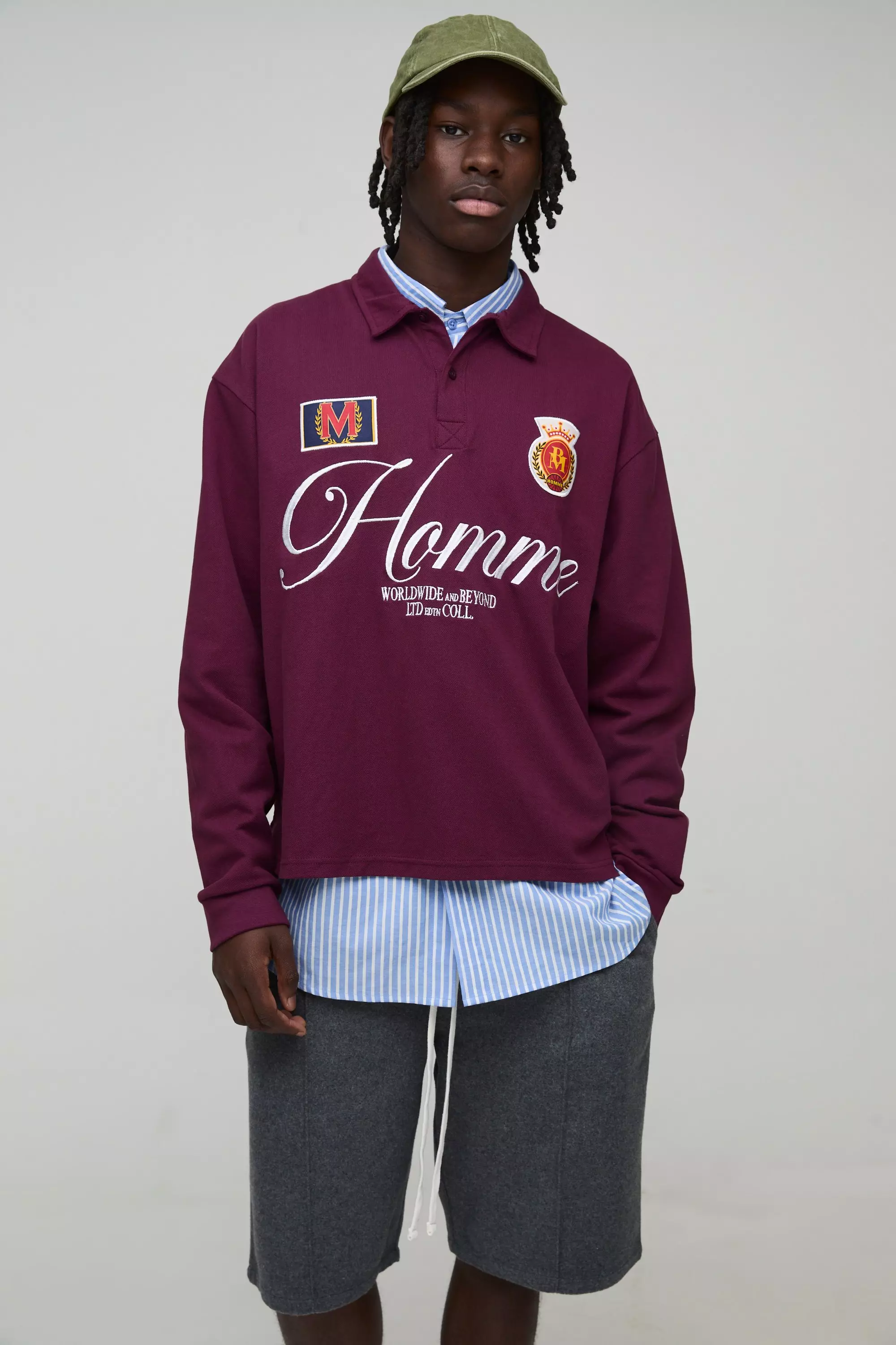 Oversized Heavyweight Pique Applique Rugby Polo Burgundy