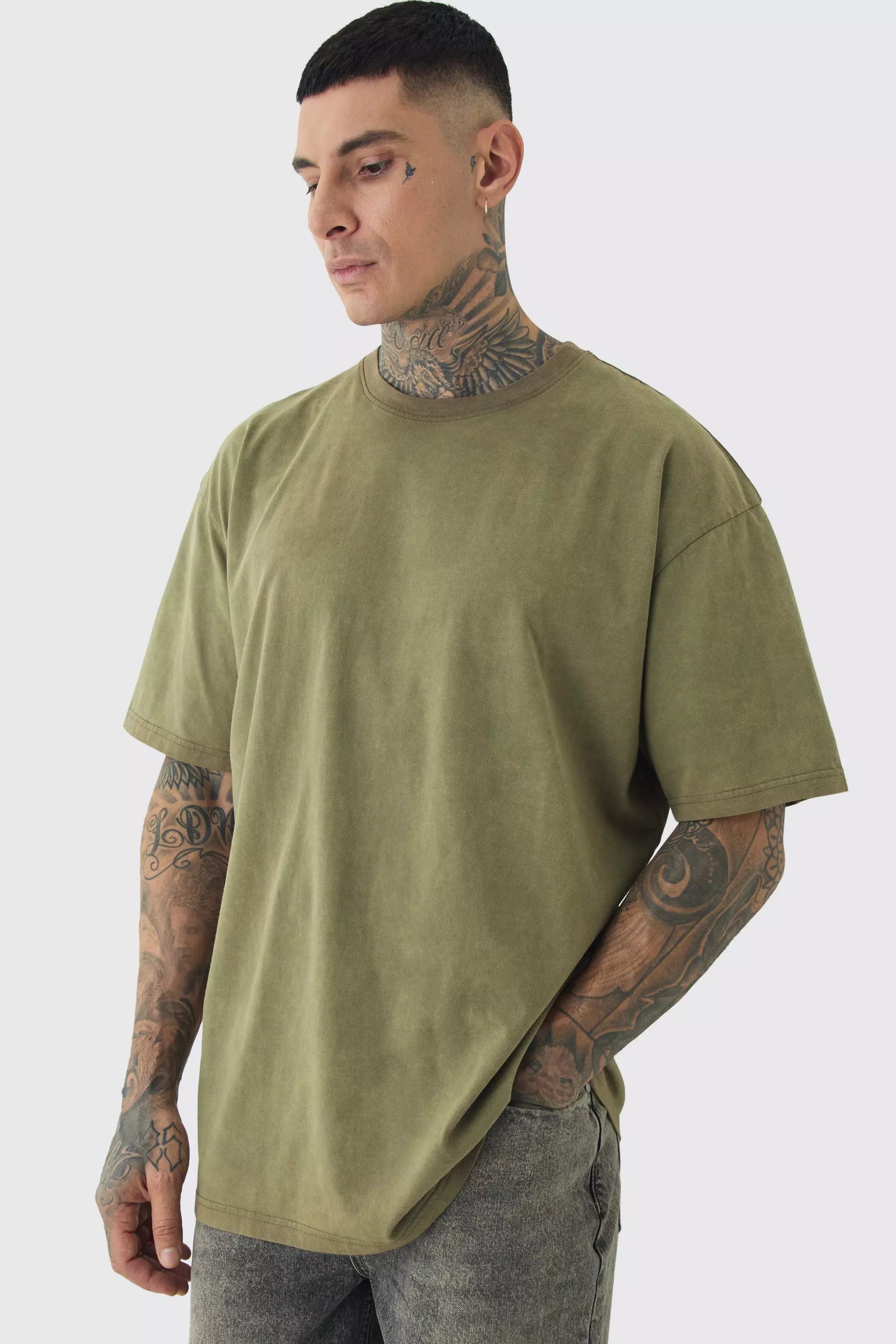 Tall Oversized Acid Wash T-shirt Khaki