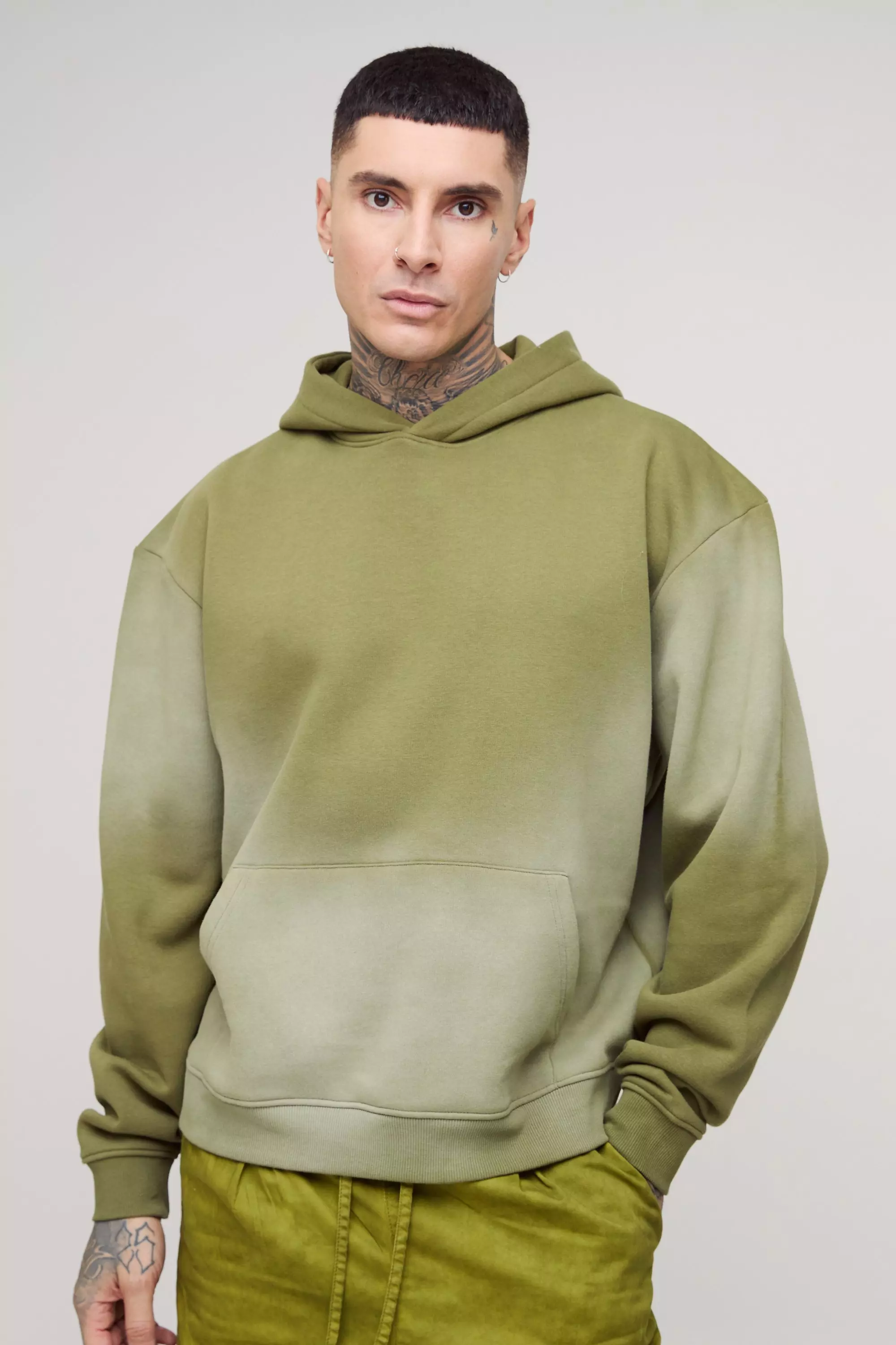 Khaki Tall Oversized Boxy Spray Wash Hoodie  alternative image