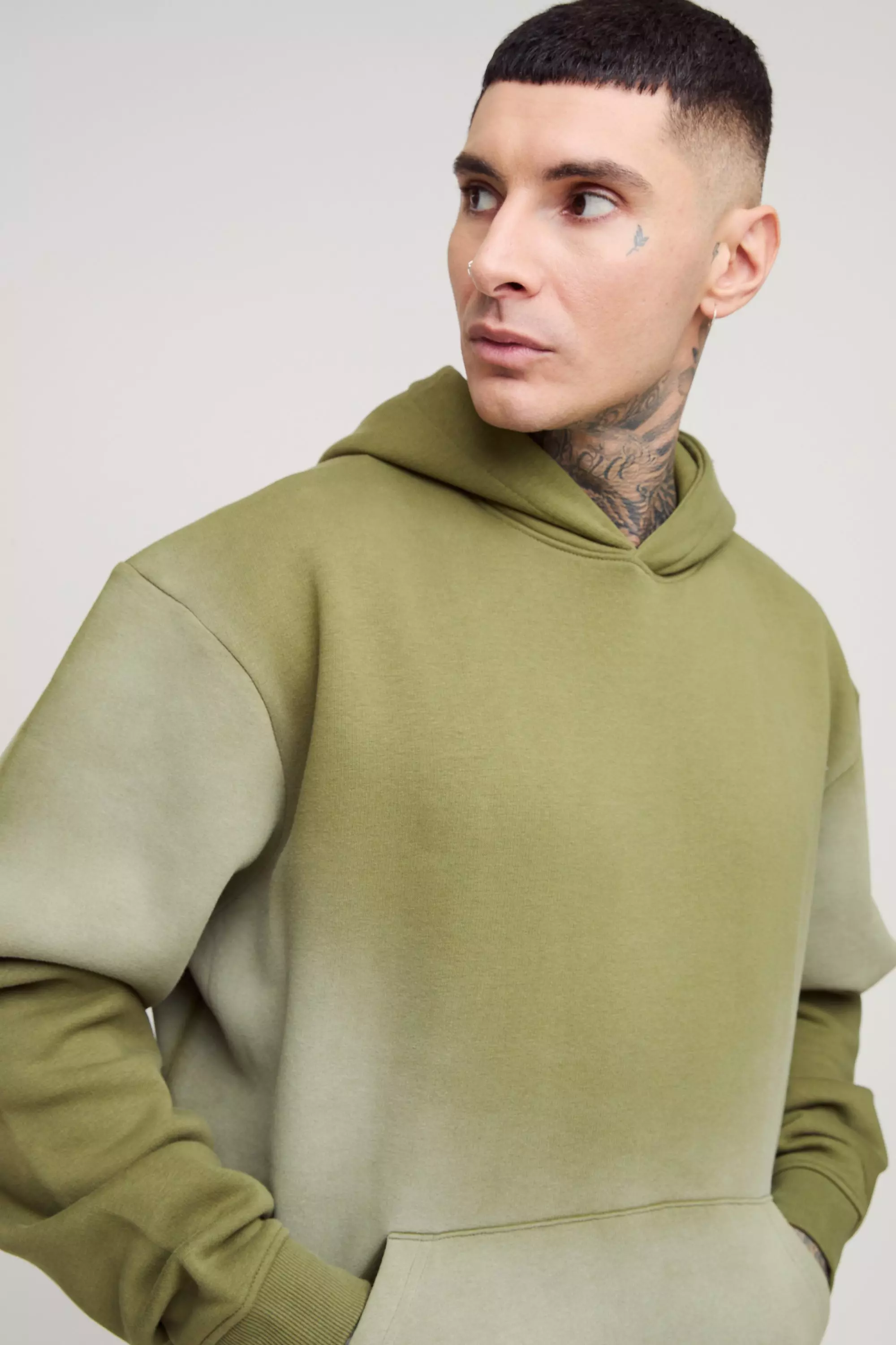Khaki Tall Oversized Boxy Spray Wash Hoodie  alternative image