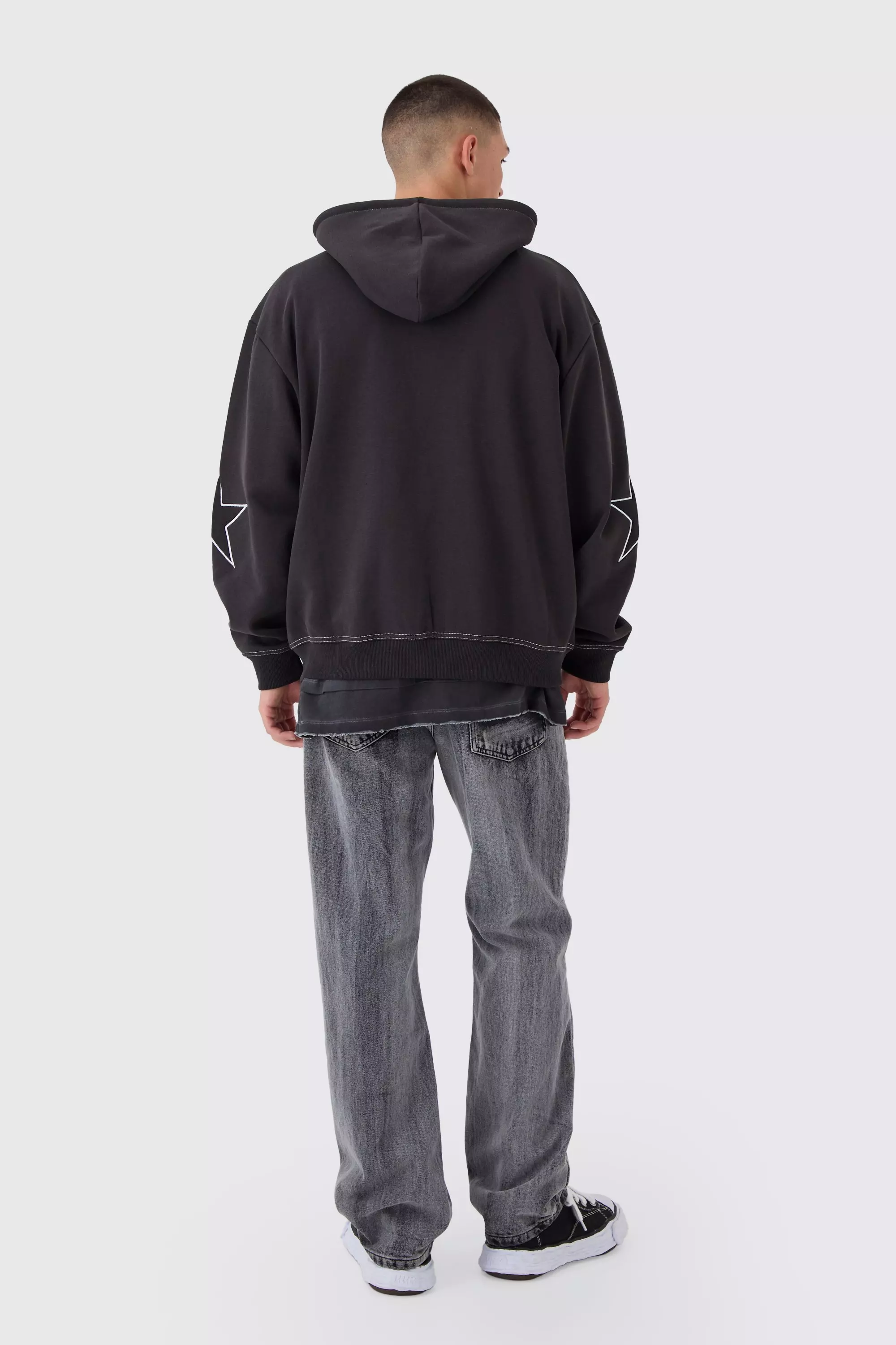 Oversized Contrast Stitch BM Star Applique Zip Through