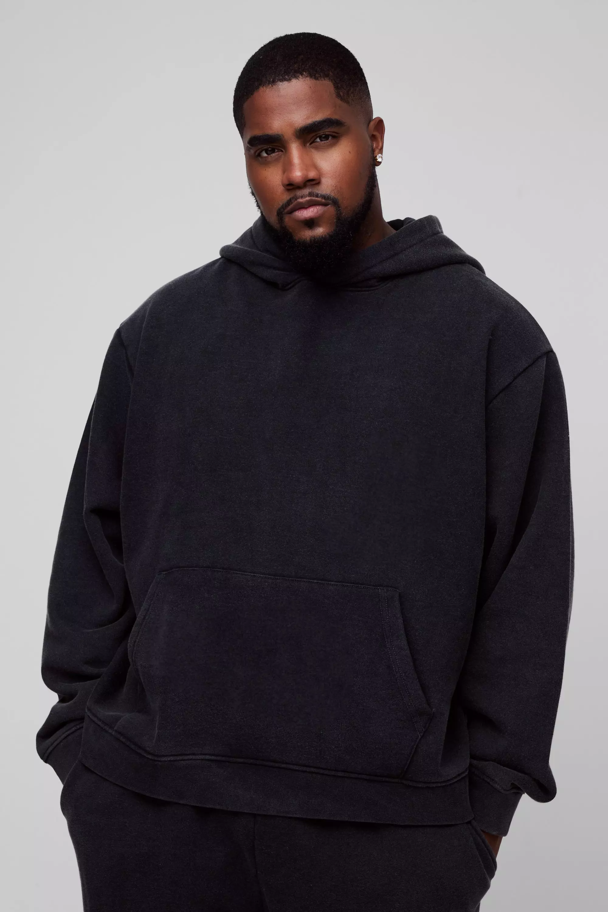 Black Plus Oversized Boxy Washed Hoodie