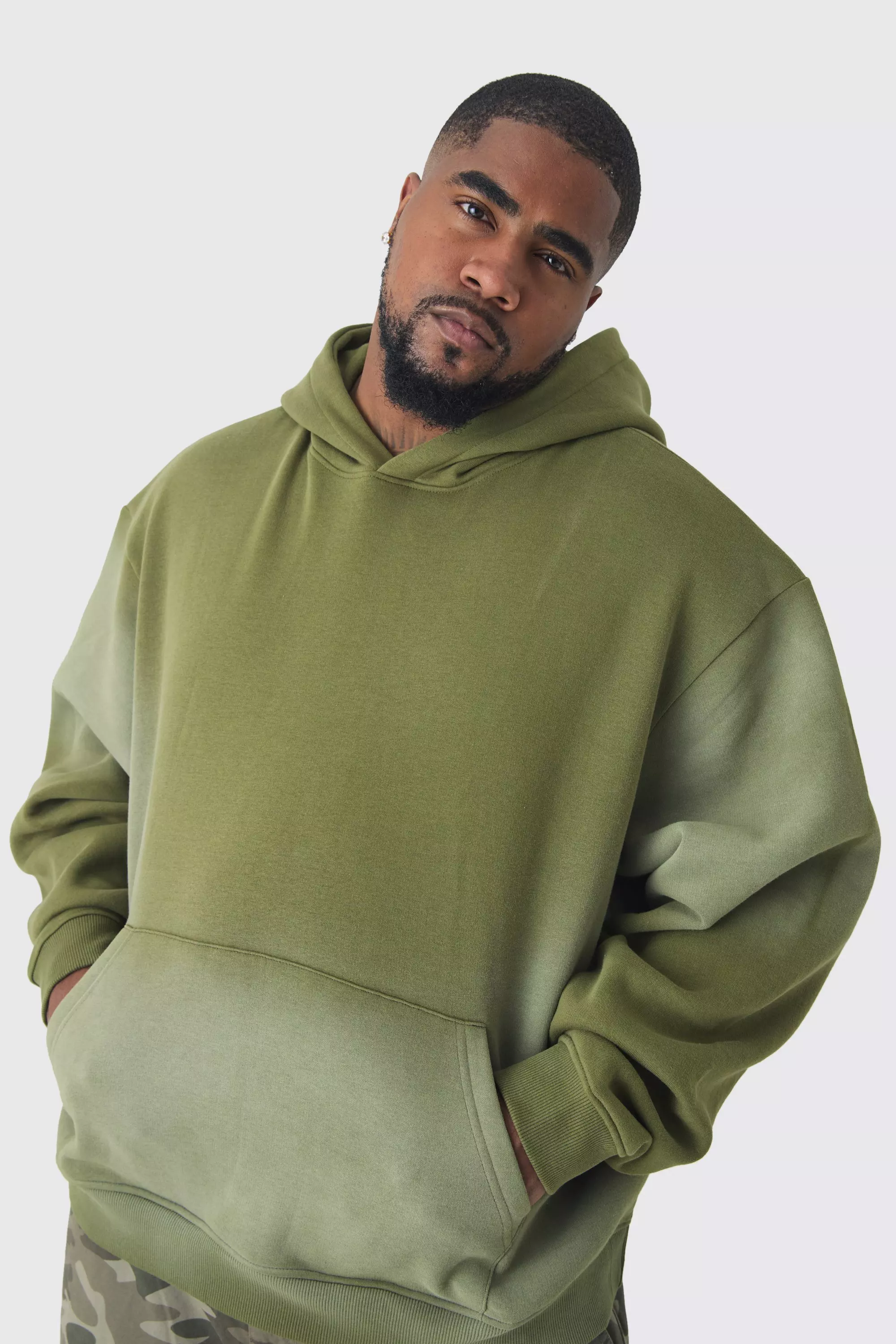 Khaki Plus Oversized Boxy Spray Wash Hoodie