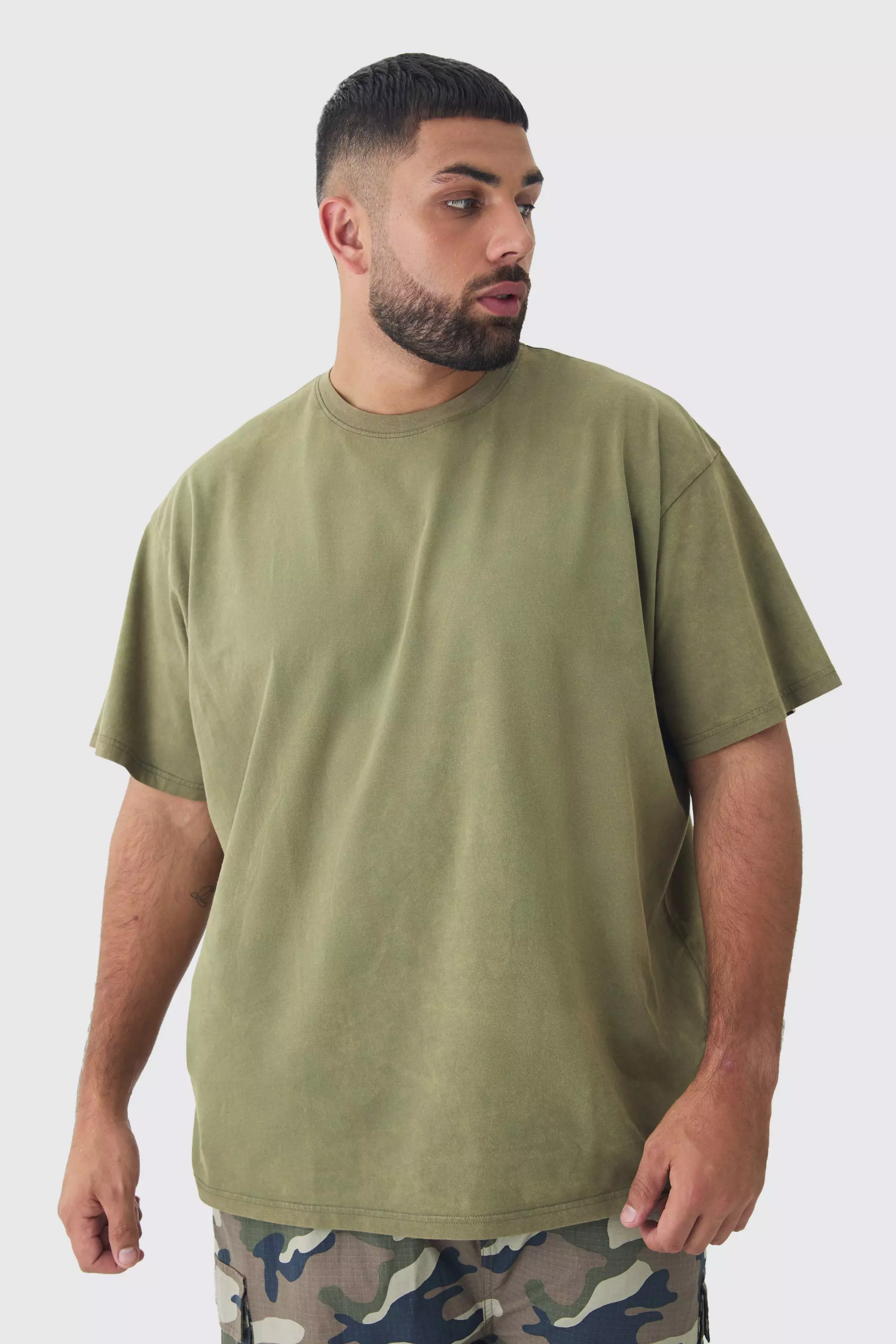 Plus Oversized Acid Wash T-shirt Khaki