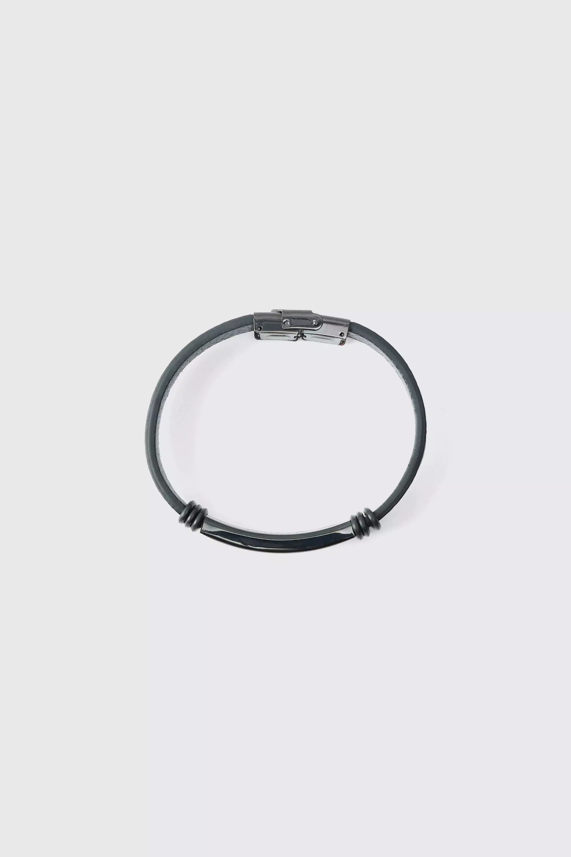 Formal Clasp Bracelet With Metal Tab Black