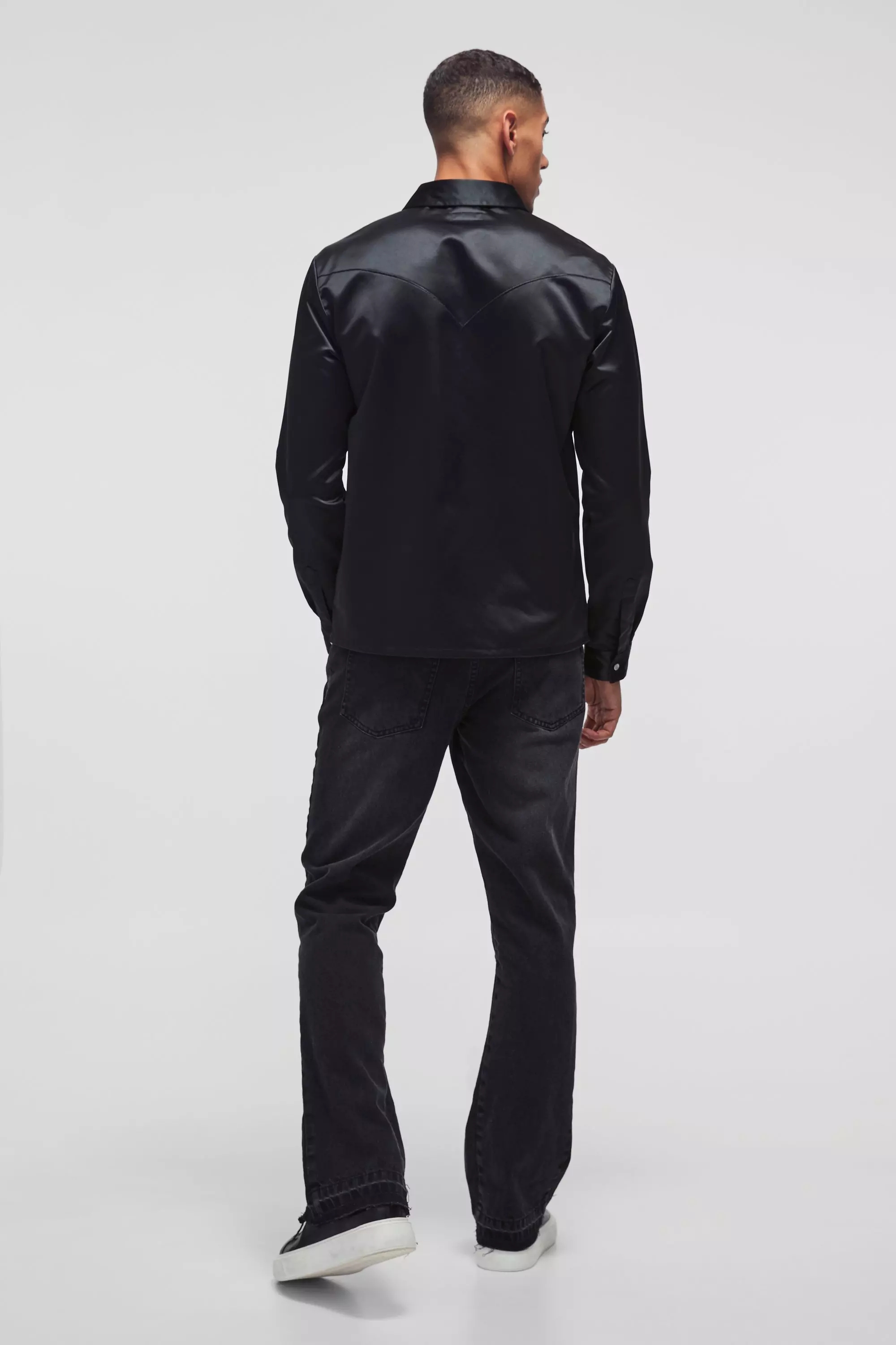 Black Regular Satin Western Long Sleeve Shirt alternative image