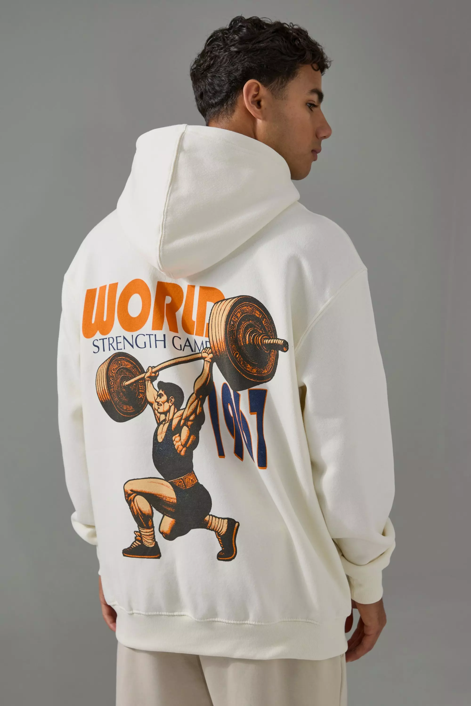 Ecru White Man Active Strength Games Oversized Hoodie