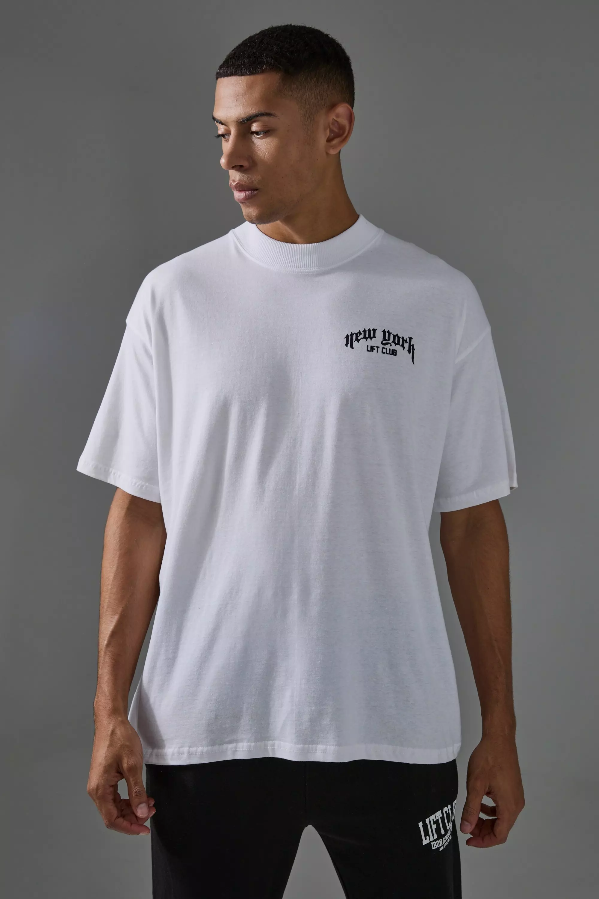 White Man Active New York Lift Club Oversized Extended Neck Tshirt