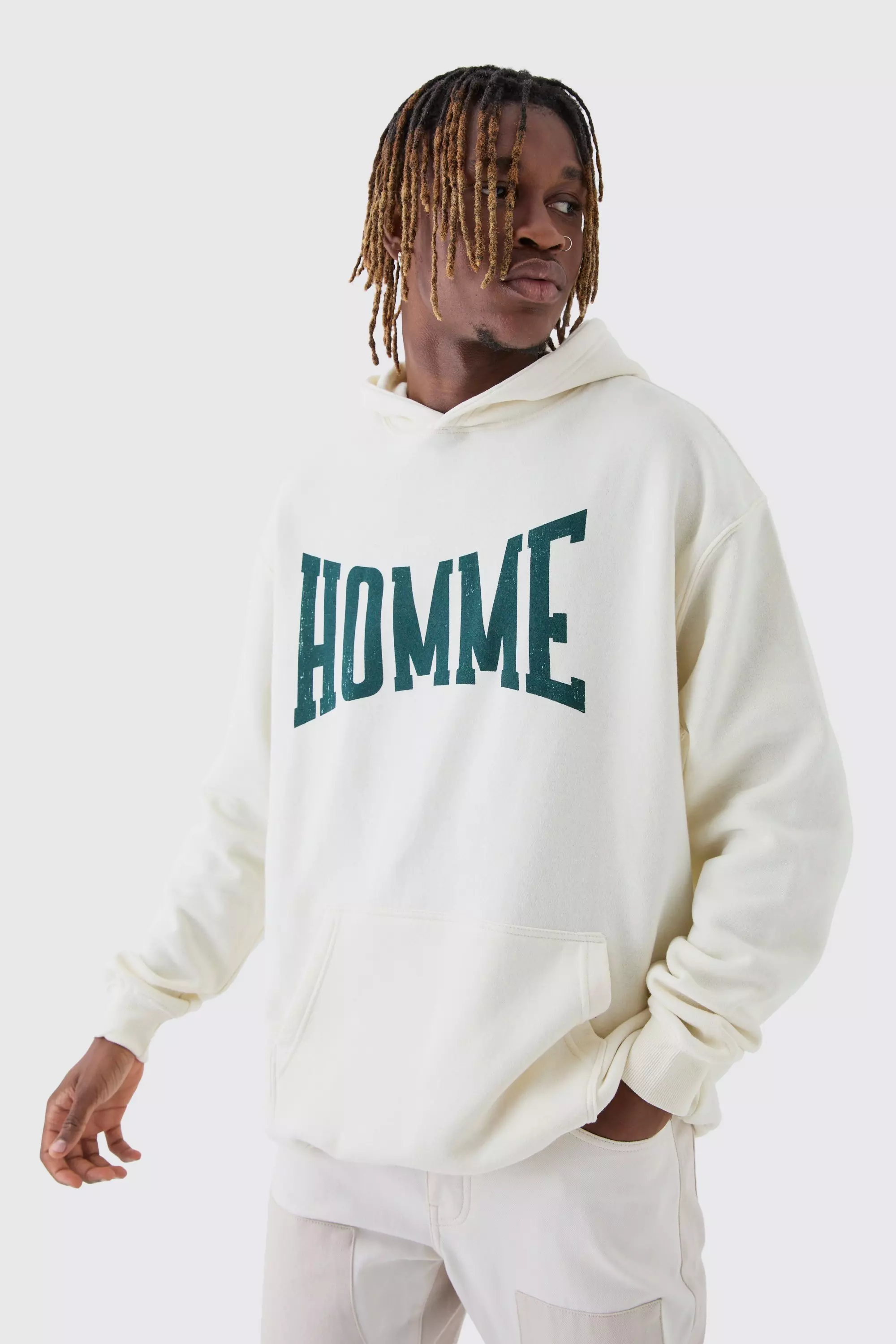 Tall Varsity HOMME Print Oversized Hoodie boohooMAN USA