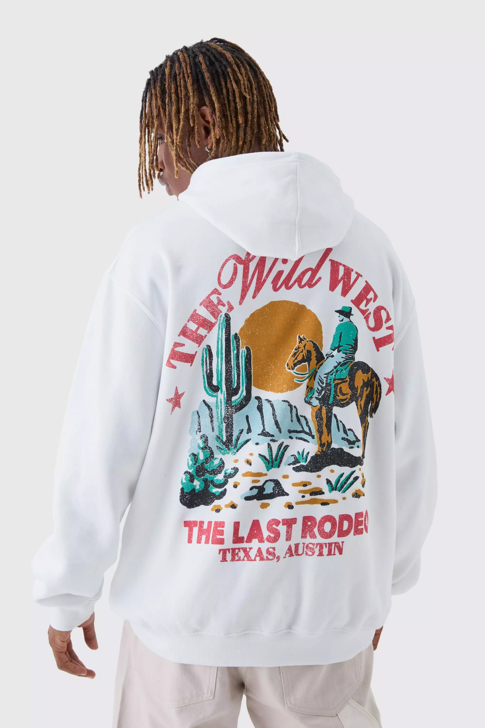Tall Wild West Back Printed Oversized Hoodie boohooMAN IE